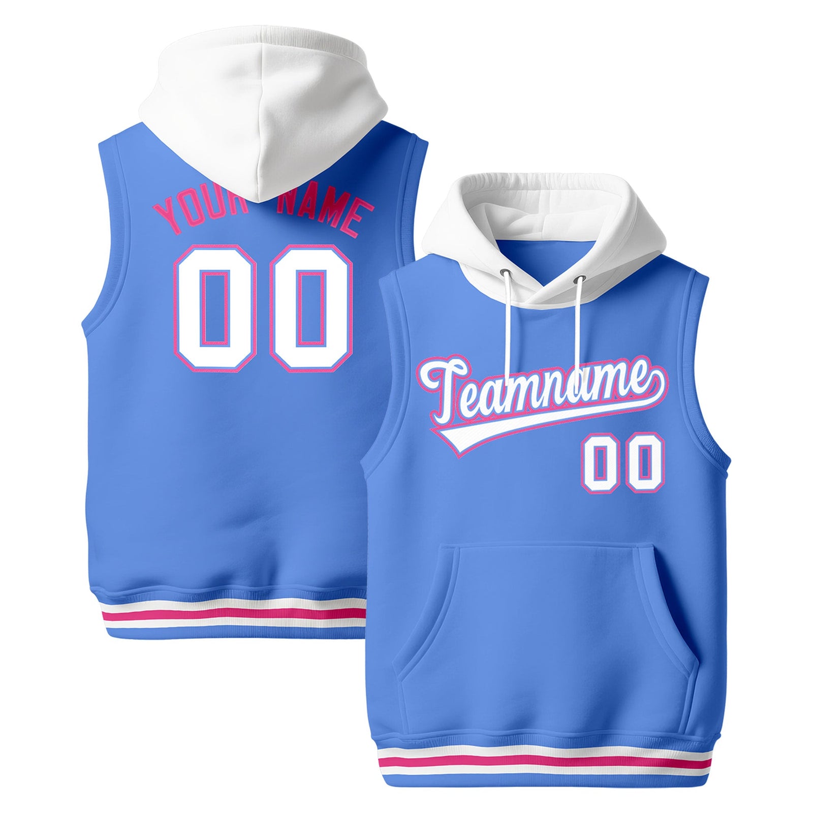 Custom Powder Blue White Pink sleeveless Classic style Hoodie| KXKSHOP