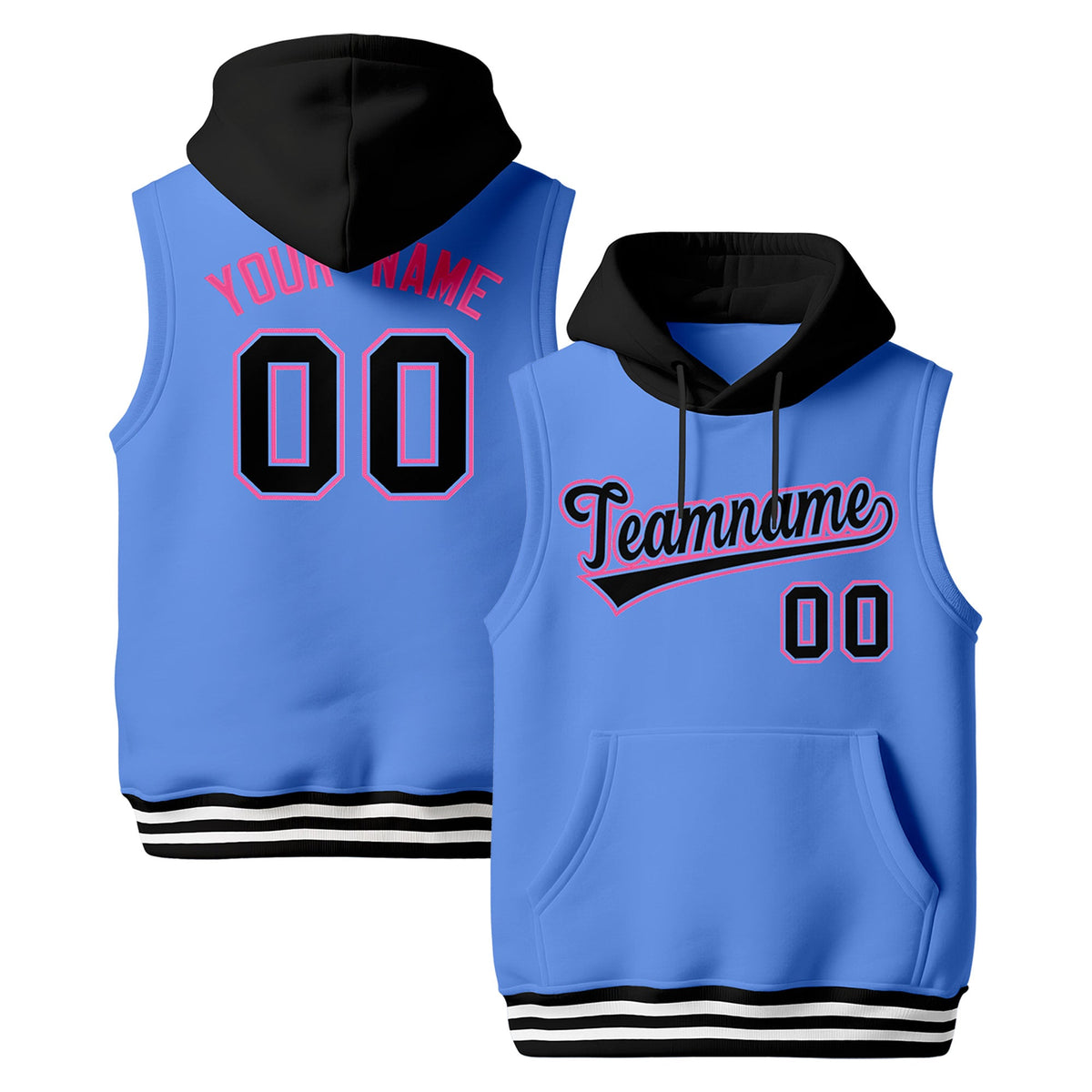 Custom Powder Blue Black White sleeveless Classic style Hoodie| KXKSHOP