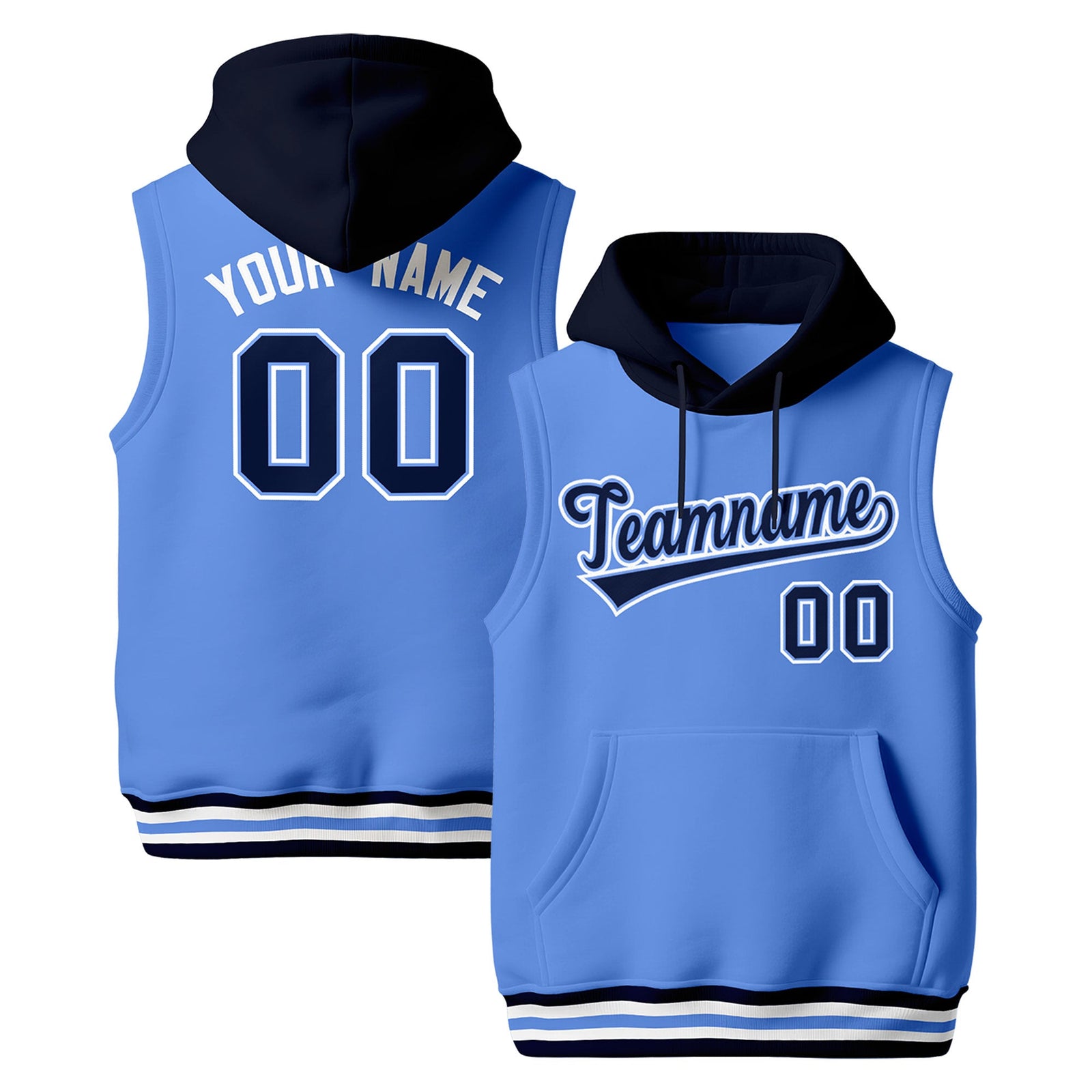 Custom Powder Blue Navy White sleeveless Classic style Hoodie| KXKSHOP