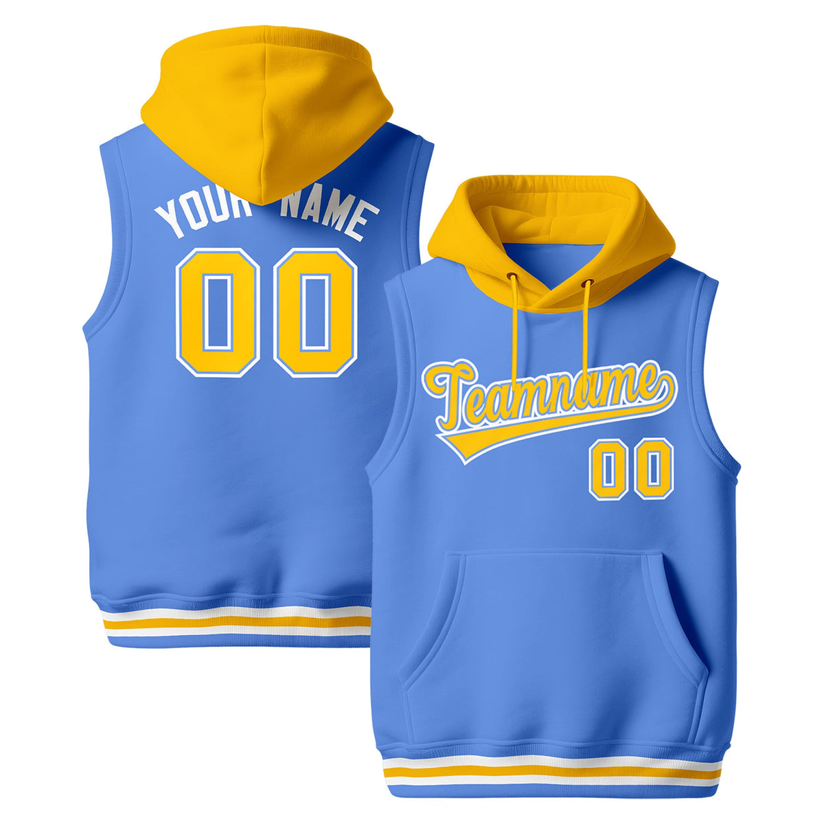 Custom Powder Blue Gold White sleeveless Classic style Hoodie| KXKSHOP
