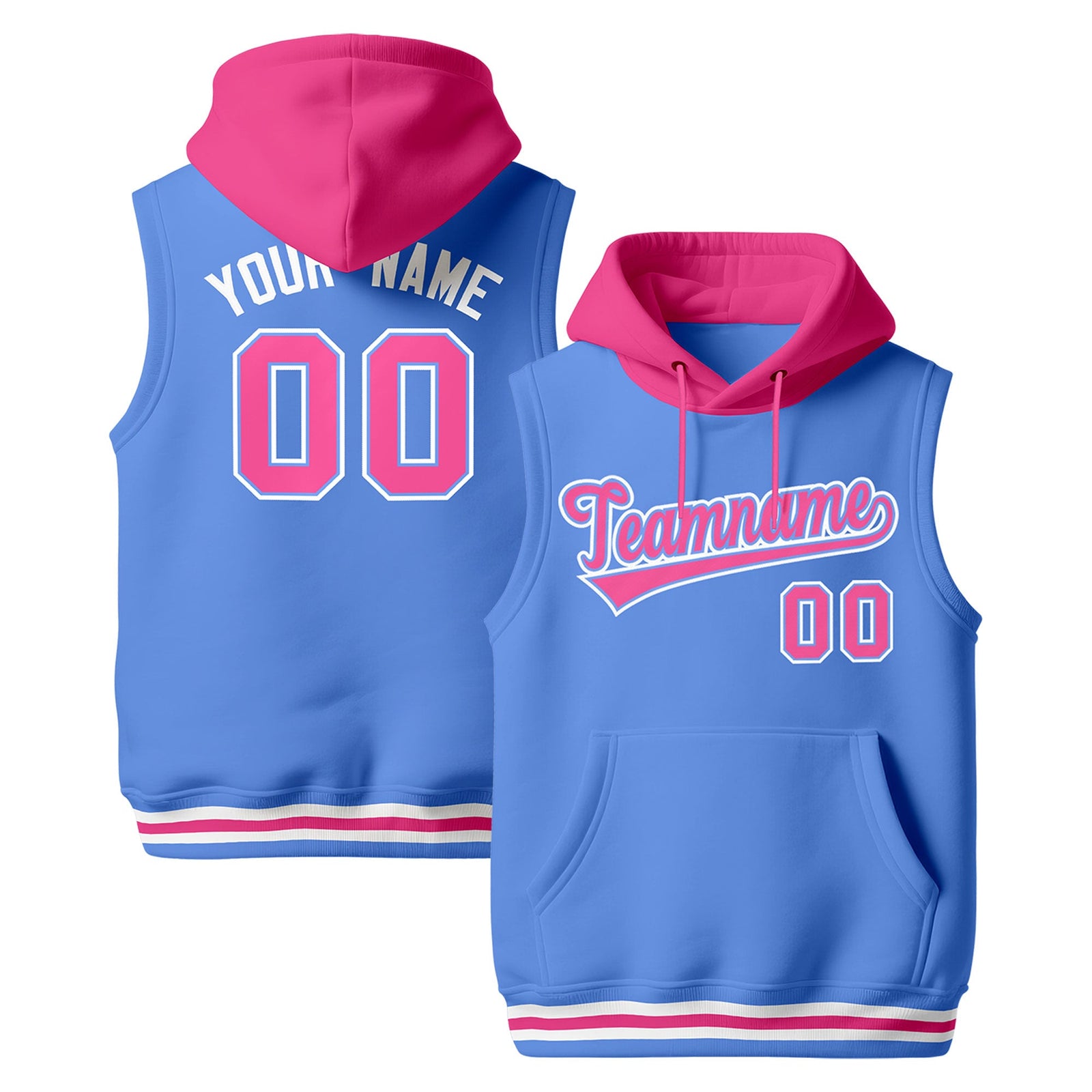 Custom Powder Blue Pink White sleeveless Classic style Hoodie| KXKSHOP