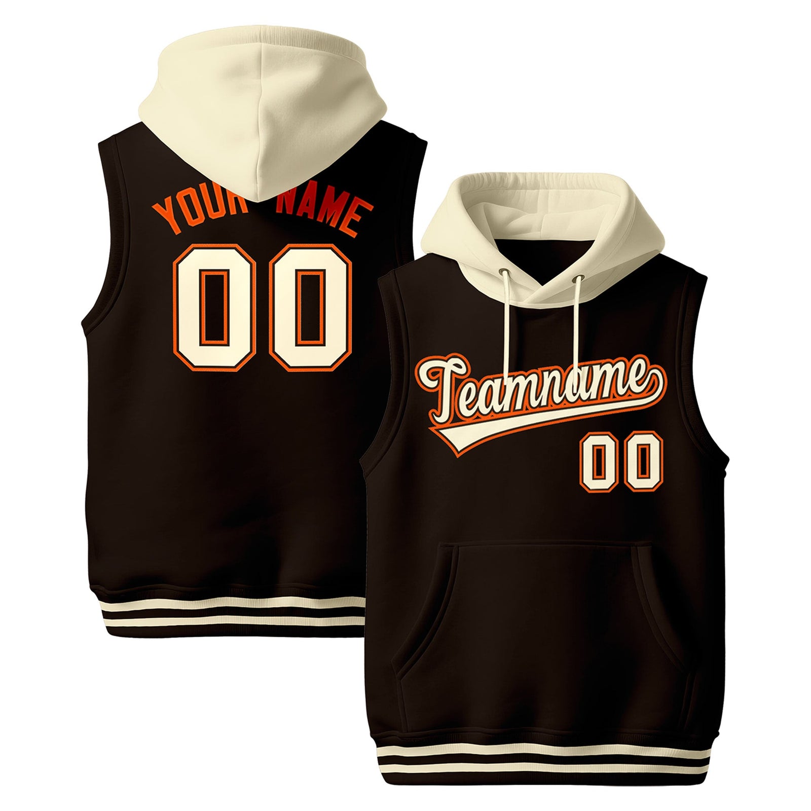 Custom Brown Cream Orange sleeveless Classic style Hoodie| KXKSHOP