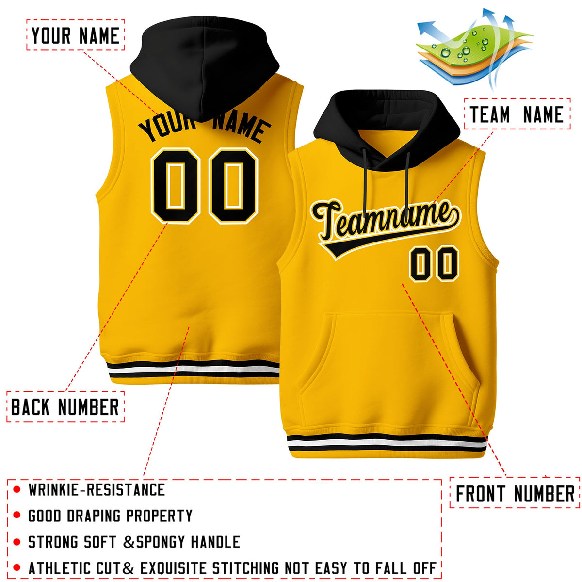 Custom Gold Black White sleeveless Classic style Hoodie| KXKSHOP