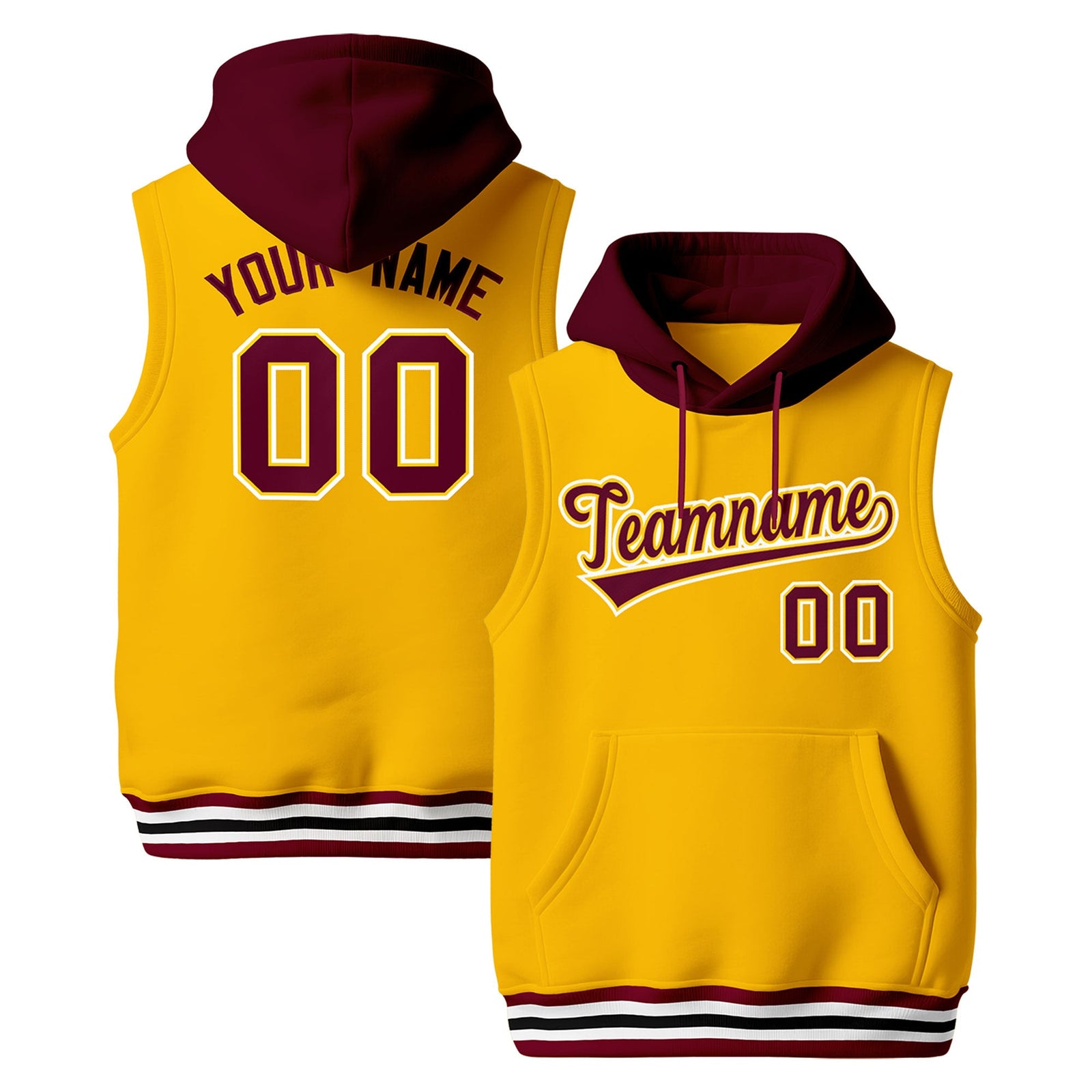 Custom Gold Crimson White sleeveless Classic style Hoodie| KXKSHOP
