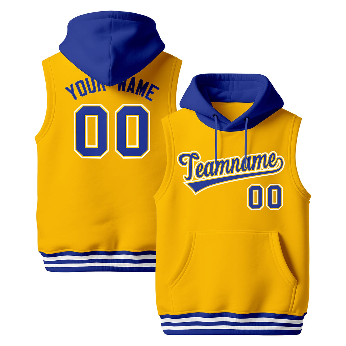 Custom Gold Royal Blue White sleeveless Classic style Hoodie| KXKSHOP