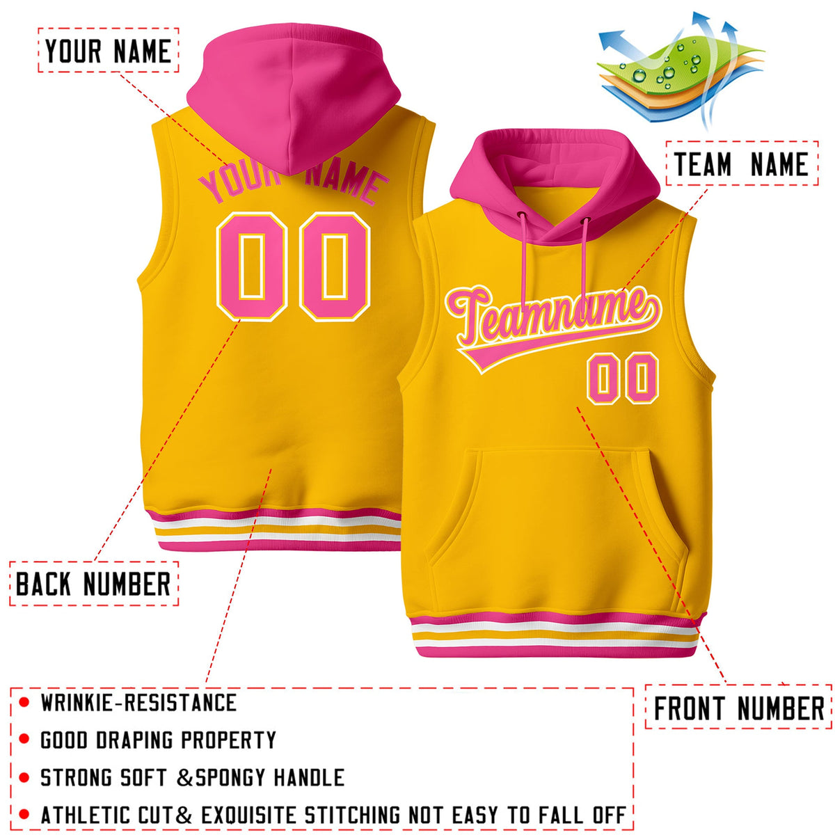 Custom Gold Pink White sleeveless Classic style Hoodie| KXKSHOP