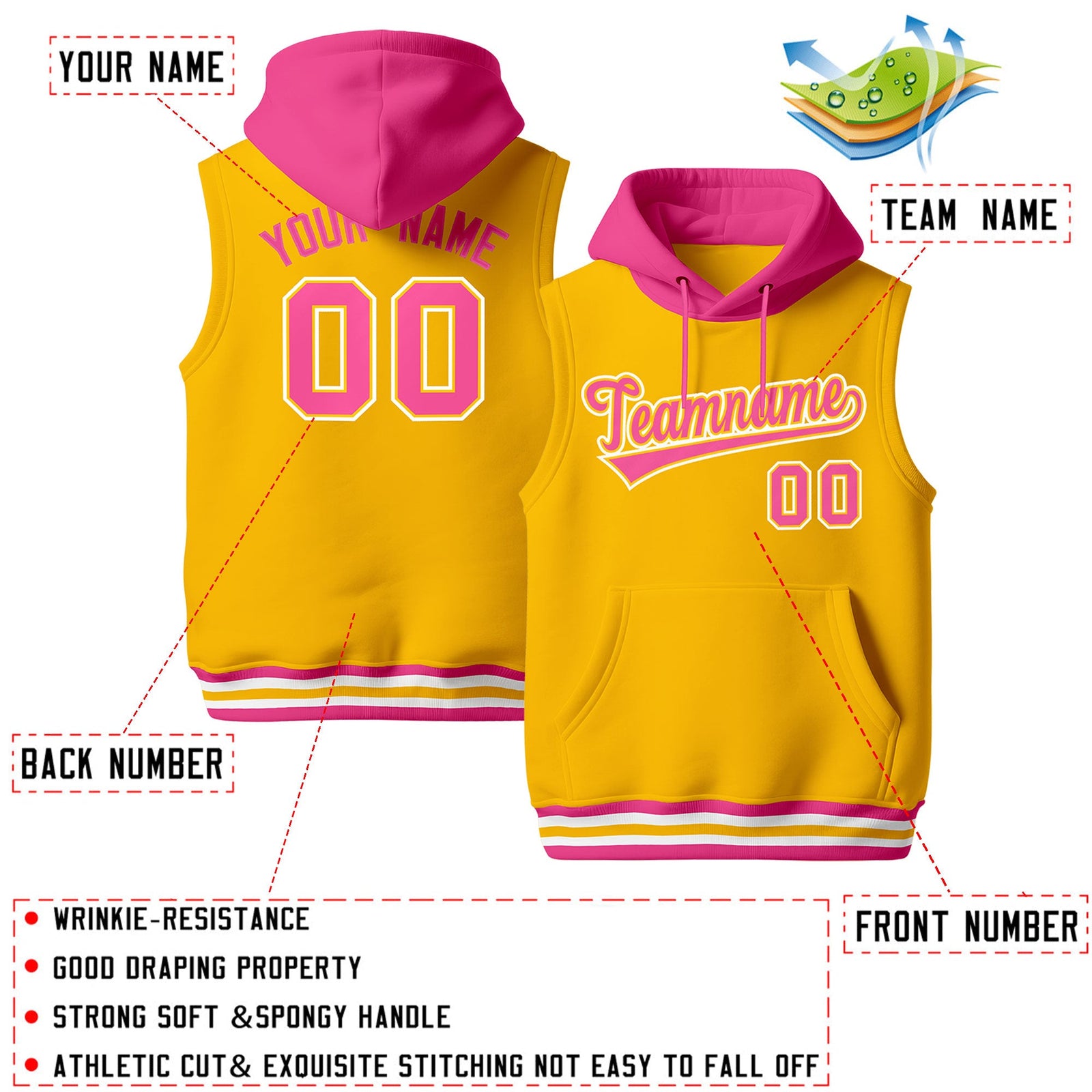 Custom Gold Pink White sleeveless Classic style Hoodie| KXKSHOP
