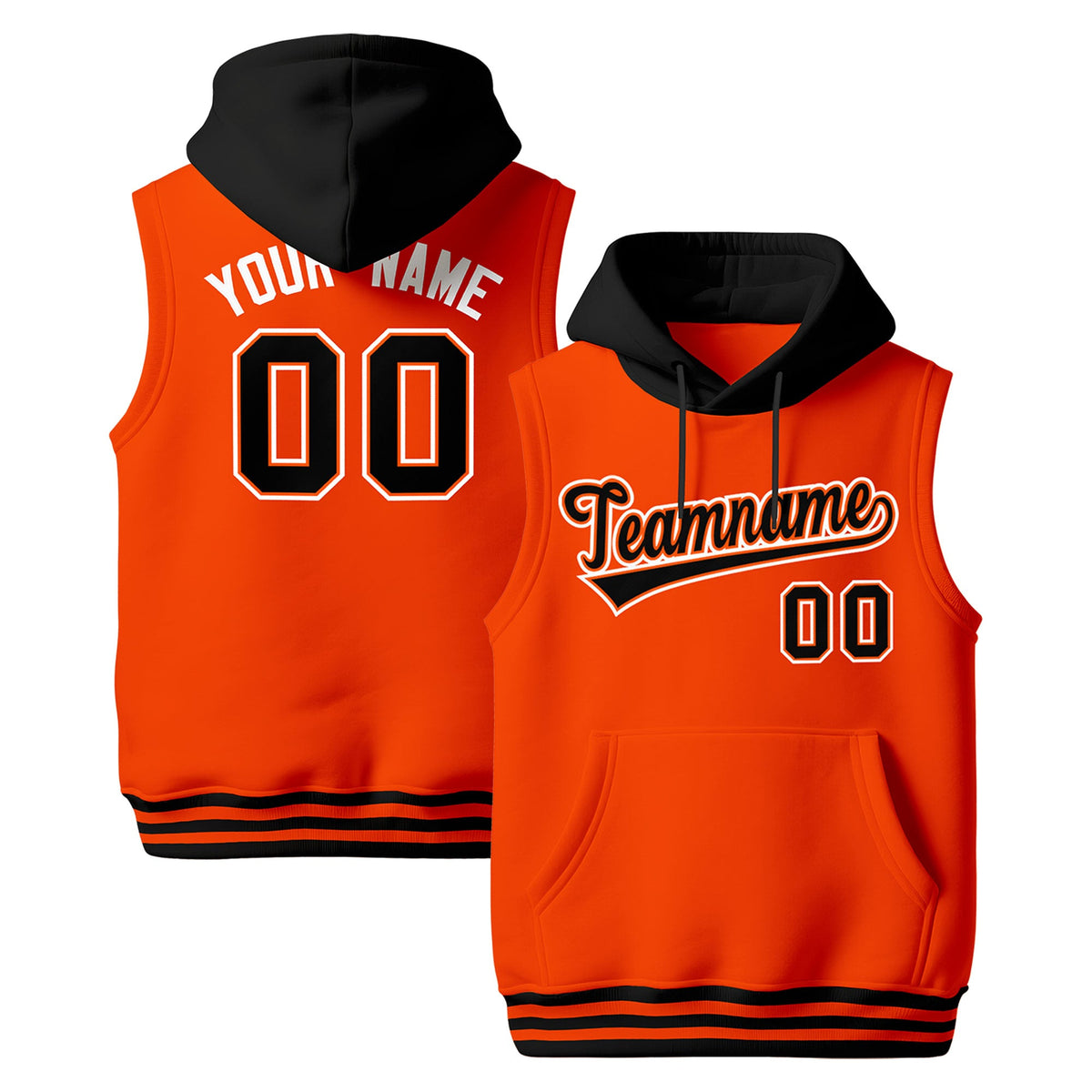 Custom Orange Black White sleeveless Classic style Hoodie| KXKSHOP