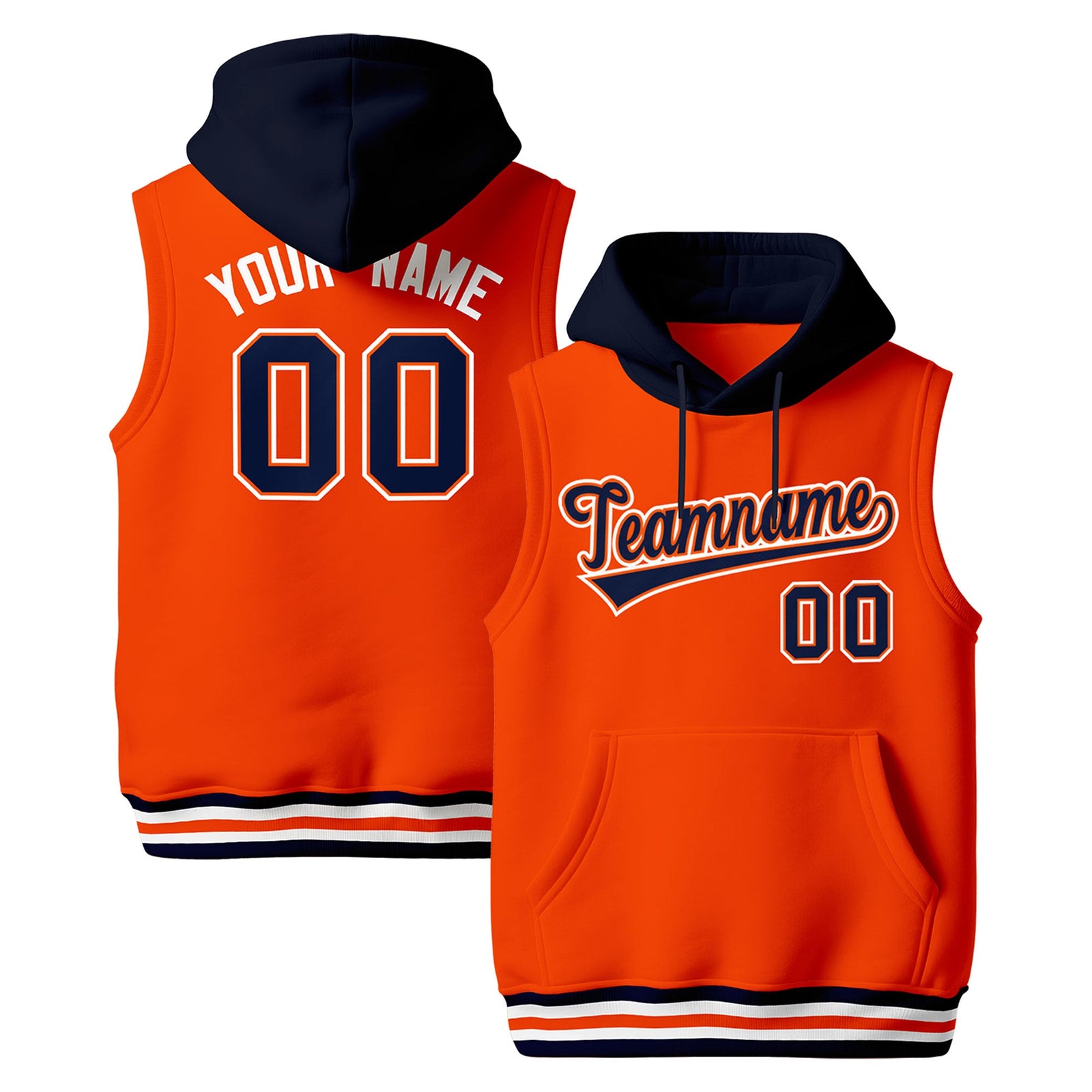 Custom Orange Navy White sleeveless Classic style Hoodie| KXKSHOP