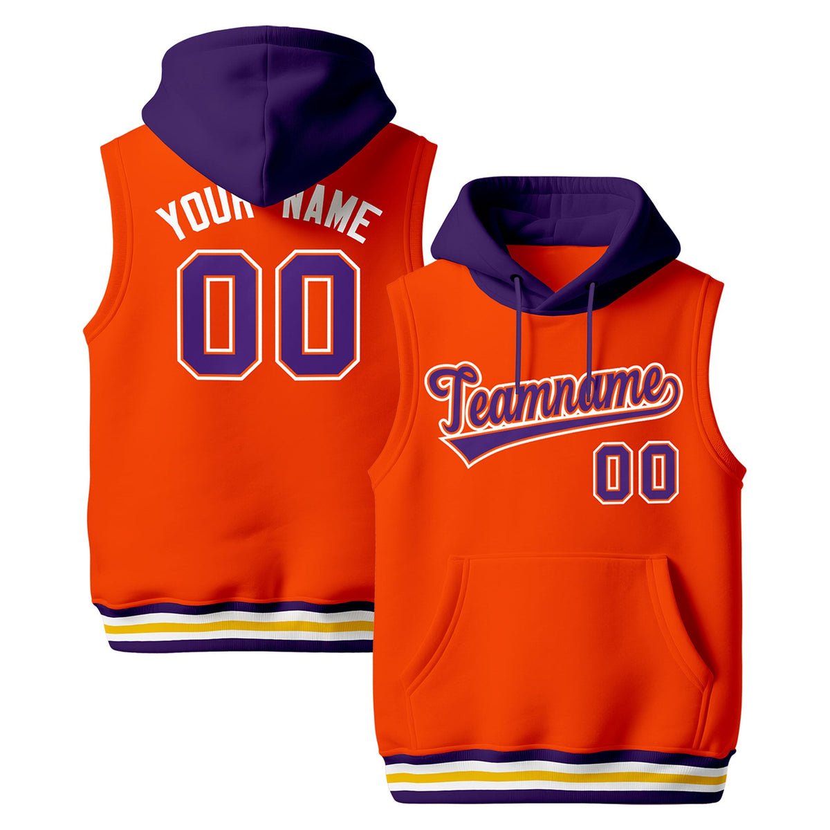 Custom Orange Purple White sleeveless Classic style Hoodie| KXKSHOP