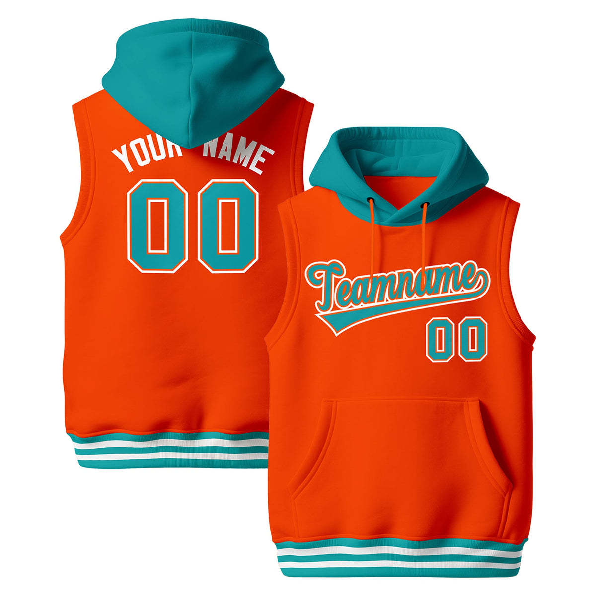 Custom Orange Aqua White sleeveless Classic style Hoodie| KXKSHOP