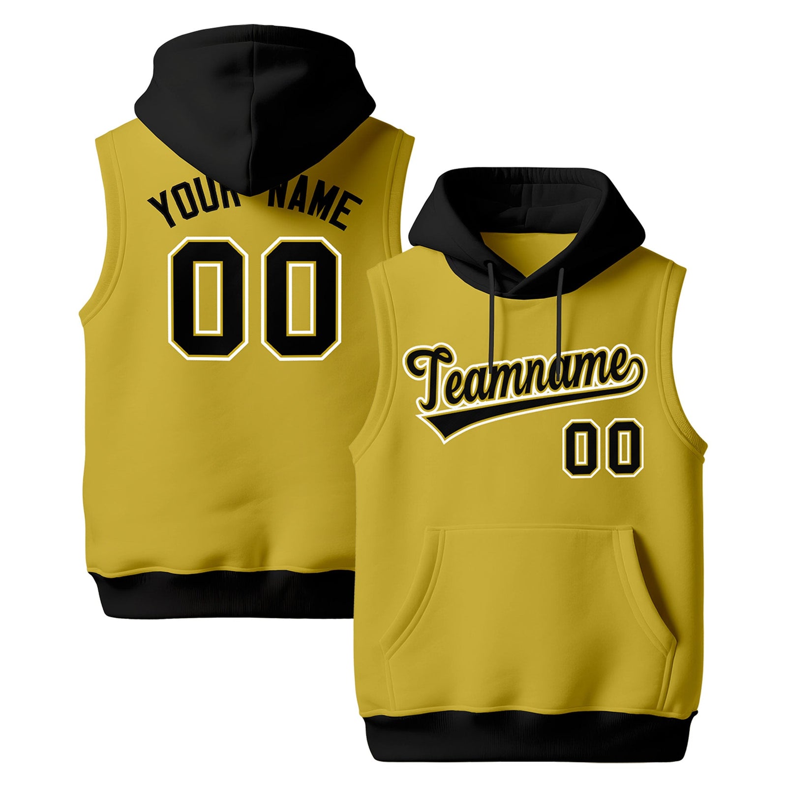 Custom Old Gold Black White sleeveless Classic style Hoodie| KXKSHOP