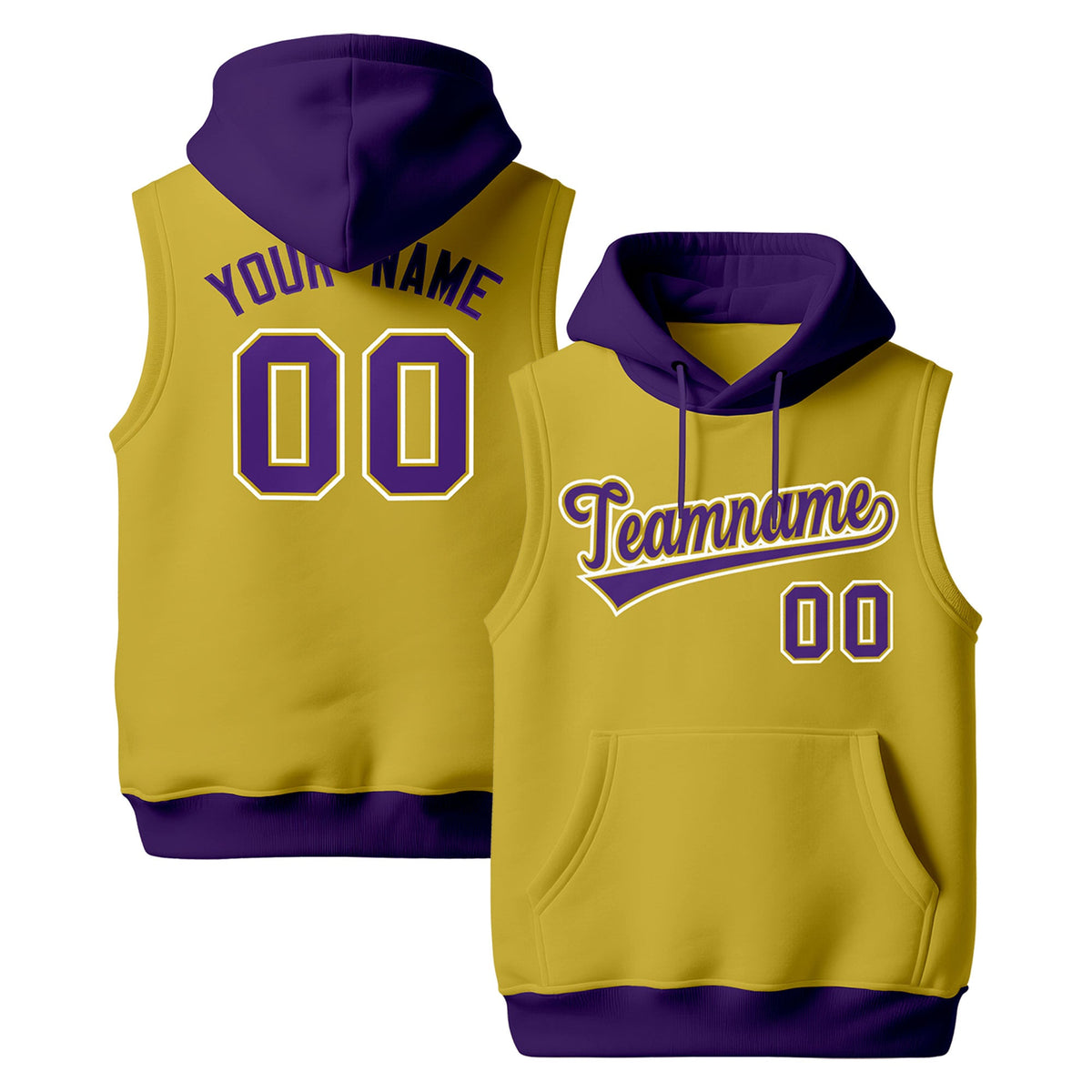 Custom Old Gold Purple White sleeveless Classic style Hoodie| KXKSHOP