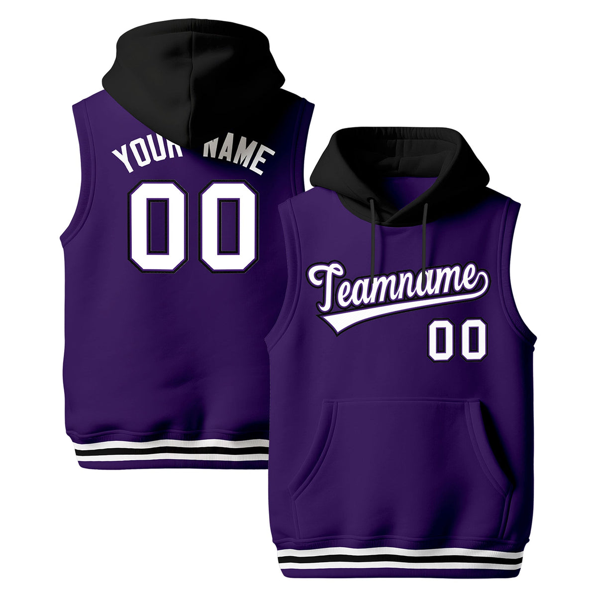 Custom Purple Black White sleeveless Classic style Hoodie| KXKSHOP