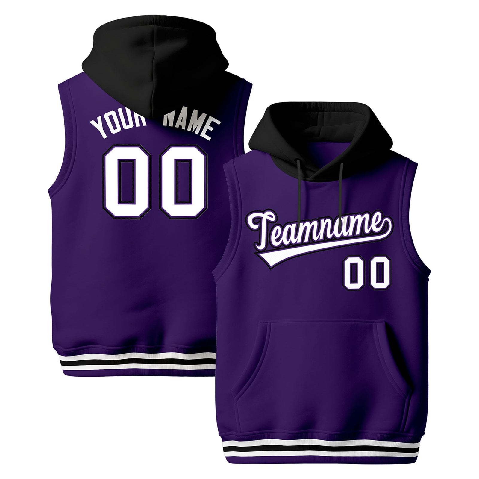 Custom Purple Black White sleeveless Classic style Hoodie| KXKSHOP