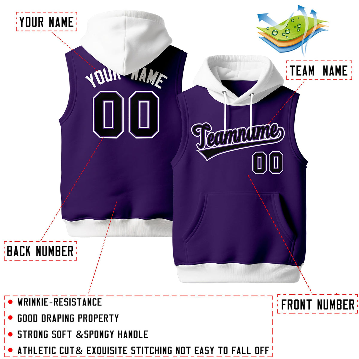 Custom Purple White Black sleeveless Classic style Hoodie| KXKSHOP