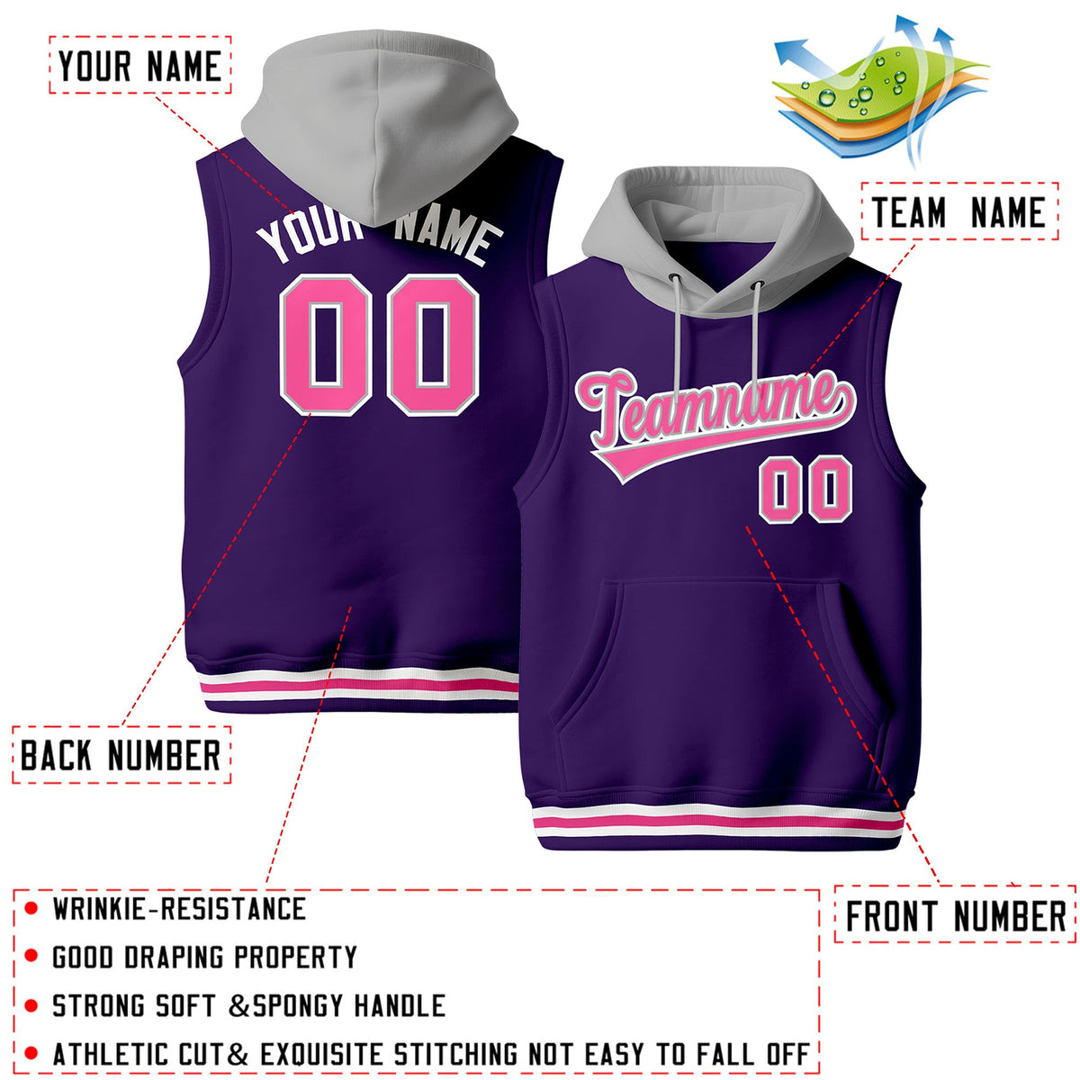 Custom Purple Gray White sleeveless Classic style Hoodie| KXKSHOP