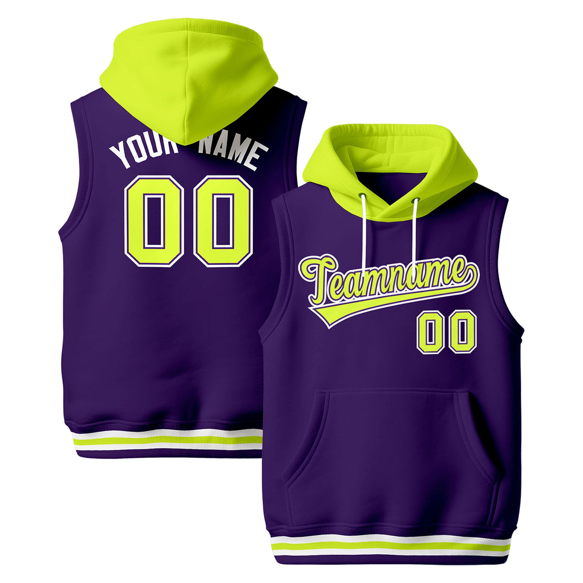Custom Purple Fluorescent Green White sleeveless Classic style Hoodie| KXKSHOP