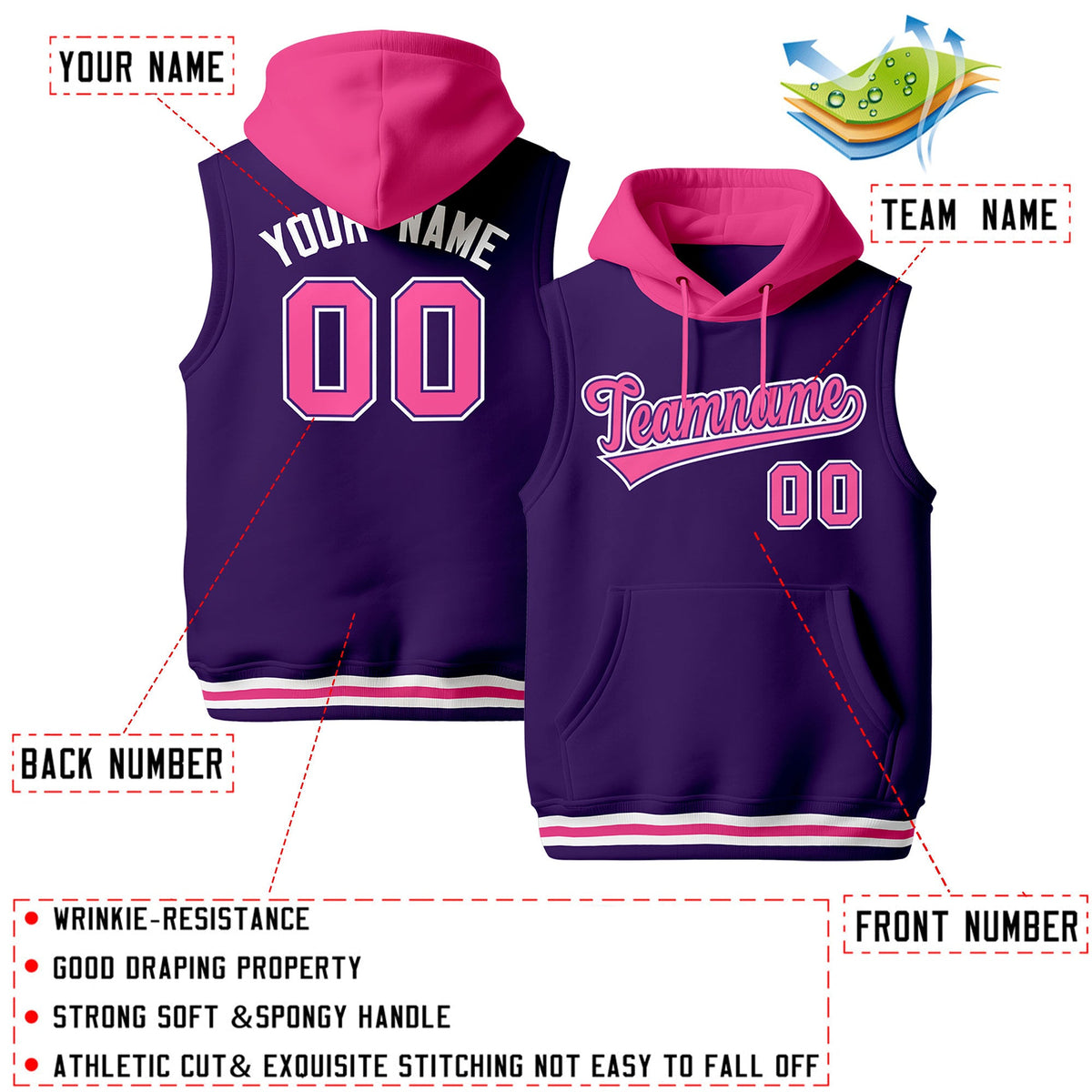 Custom Purple Pink White sleeveless Classic style Hoodie| KXKSHOP