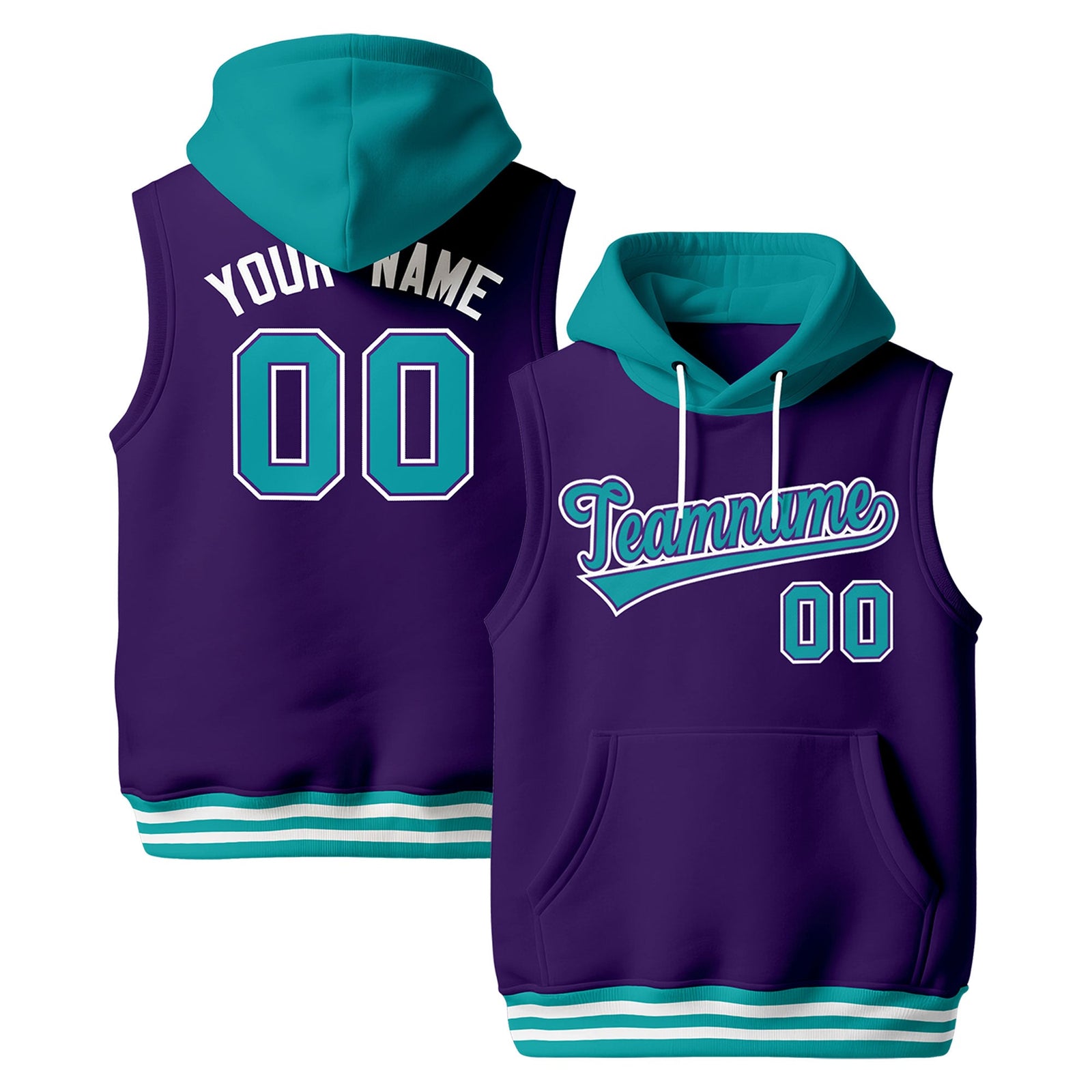 Custom Purple Aqua White sleeveless Classic style Hoodie| KXKSHOP