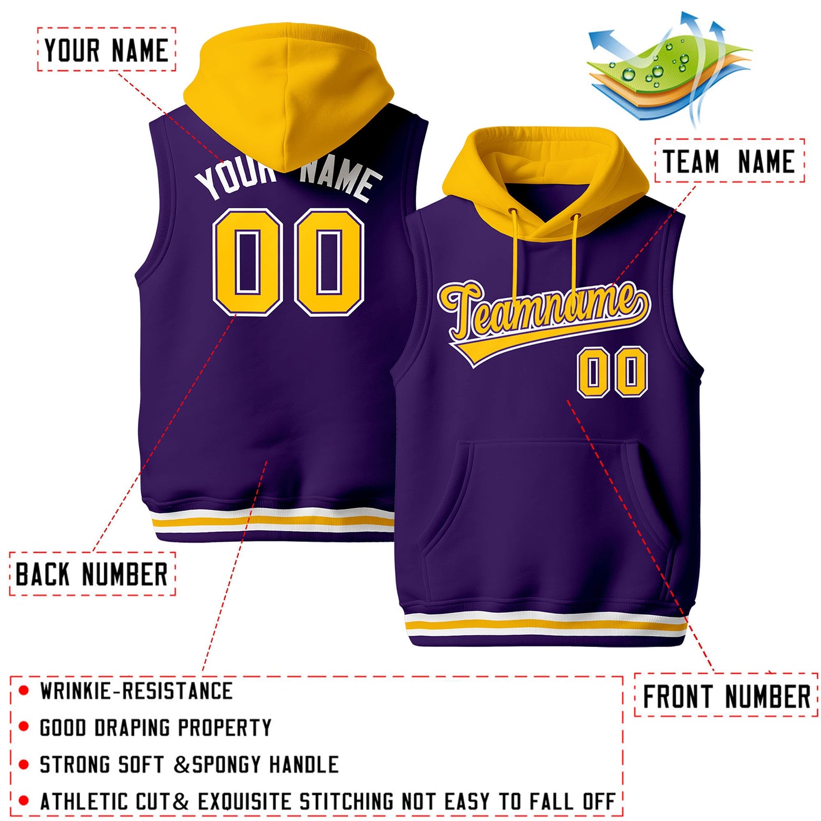 Custom Purple Gold White sleeveless Classic style Hoodie| KXKSHOP