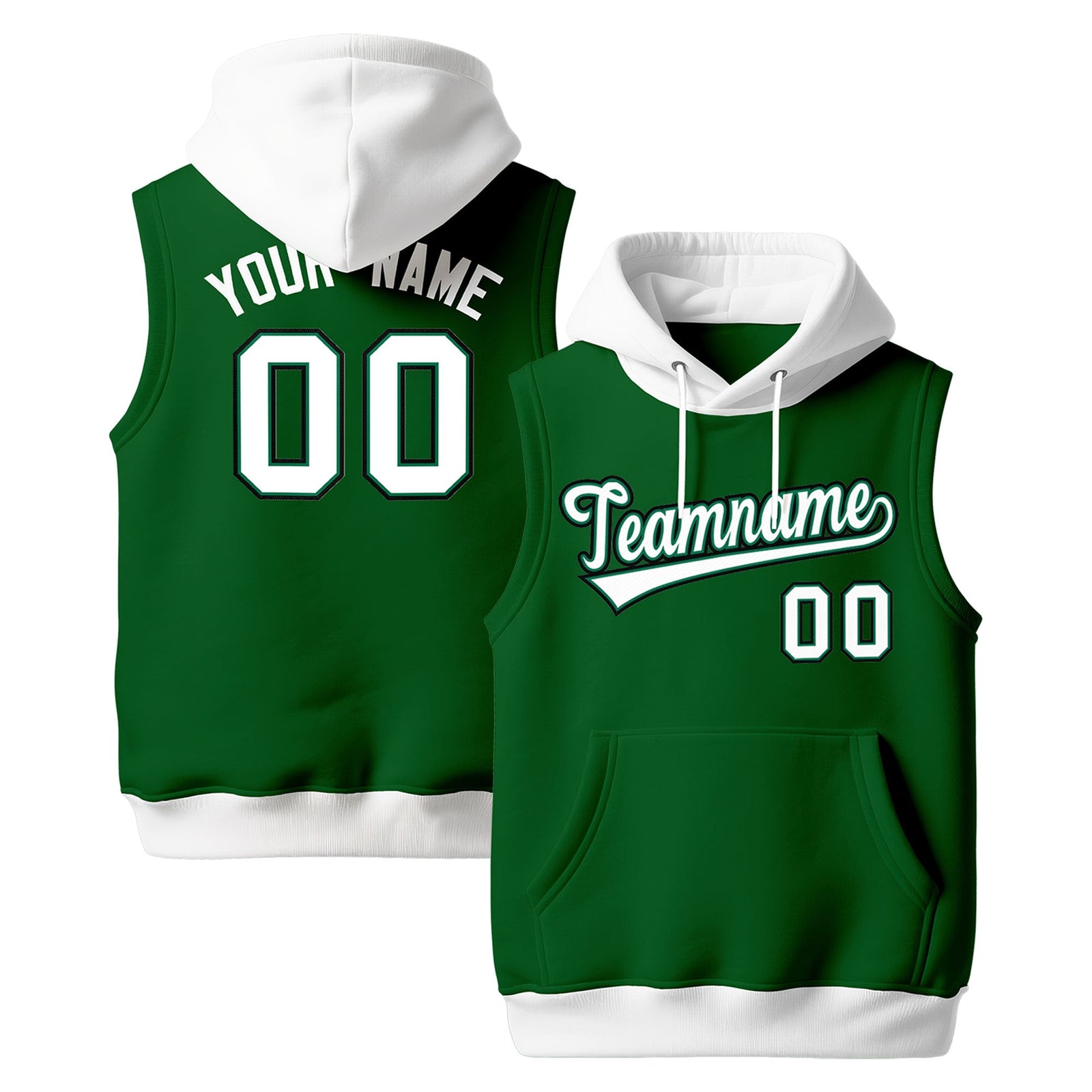 Custom Kelly Green White Black sleeveless Classic style Hoodie| KXKSHOP
