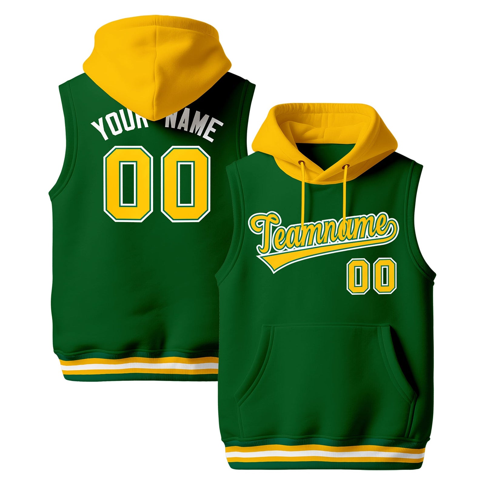 Custom Kelly Green Gold White sleeveless Classic style Hoodie| KXKSHOP