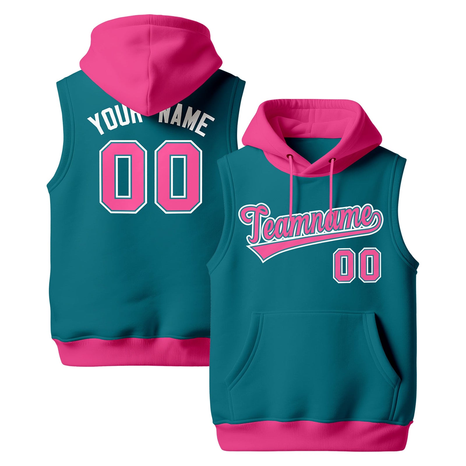 Custom Teal Pink White sleeveless Classic style Hoodie| KXKSHOP