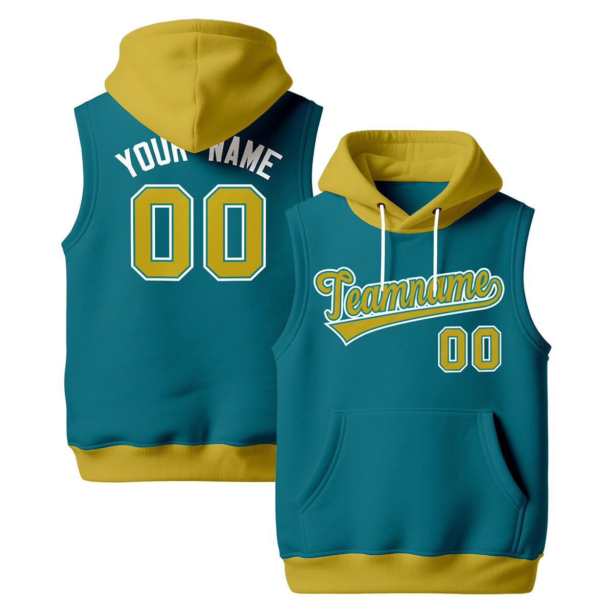 Custom Teal Old Gold White sleeveless Classic style Hoodie| KXKSHOP