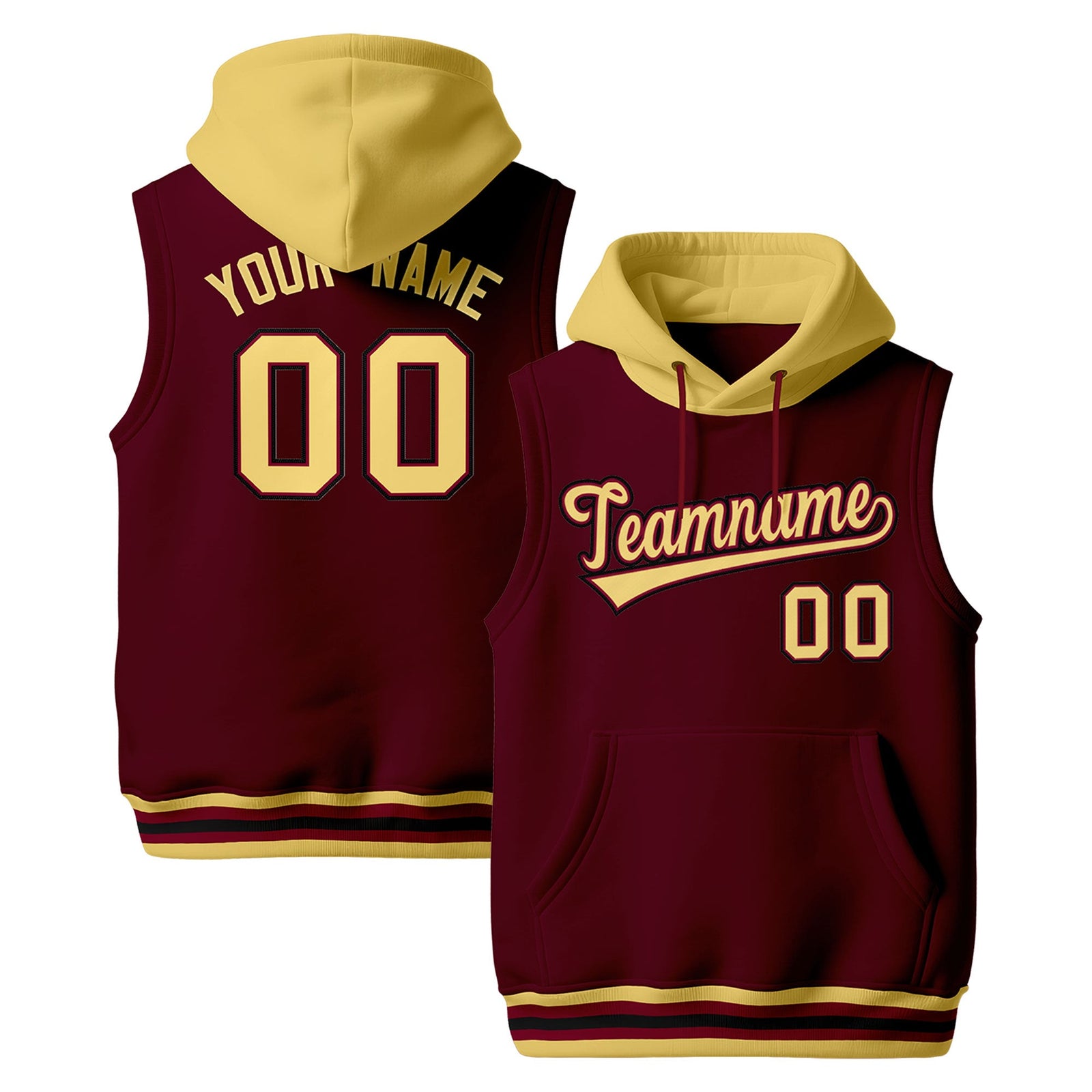 Custom Crimson Khaki Black sleeveless Classic style Hoodie| KXKSHOP