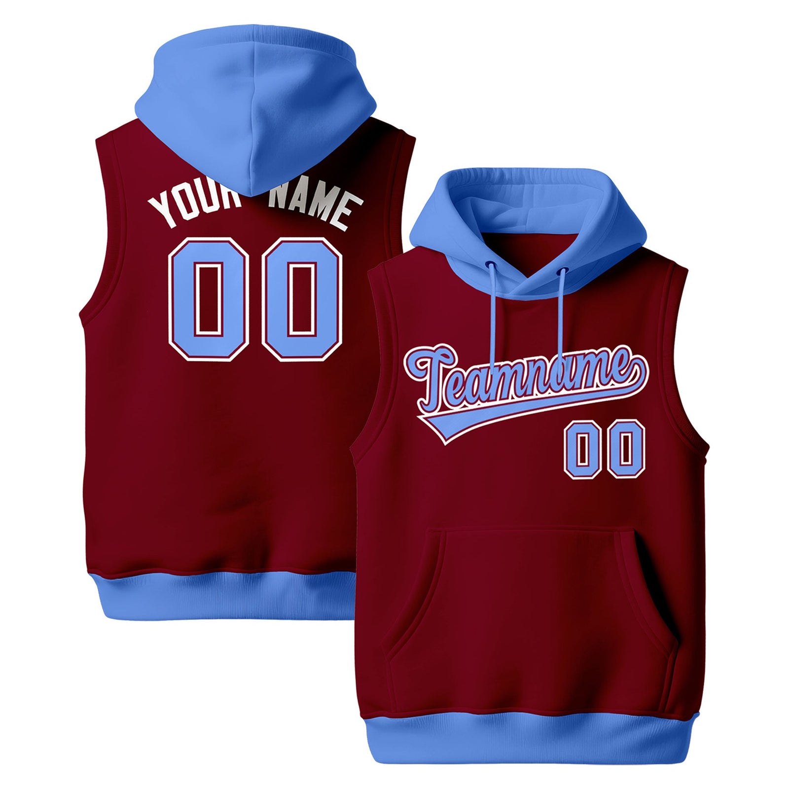 Custom Crimson Powder Blue White sleeveless Classic style Hoodie| KXKSHOP