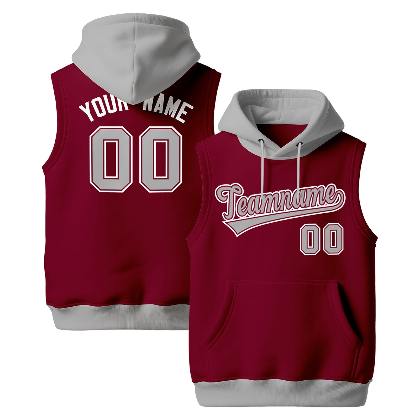 Custom Crimson Gray White sleeveless Classic style Hoodie| KXKSHOP
