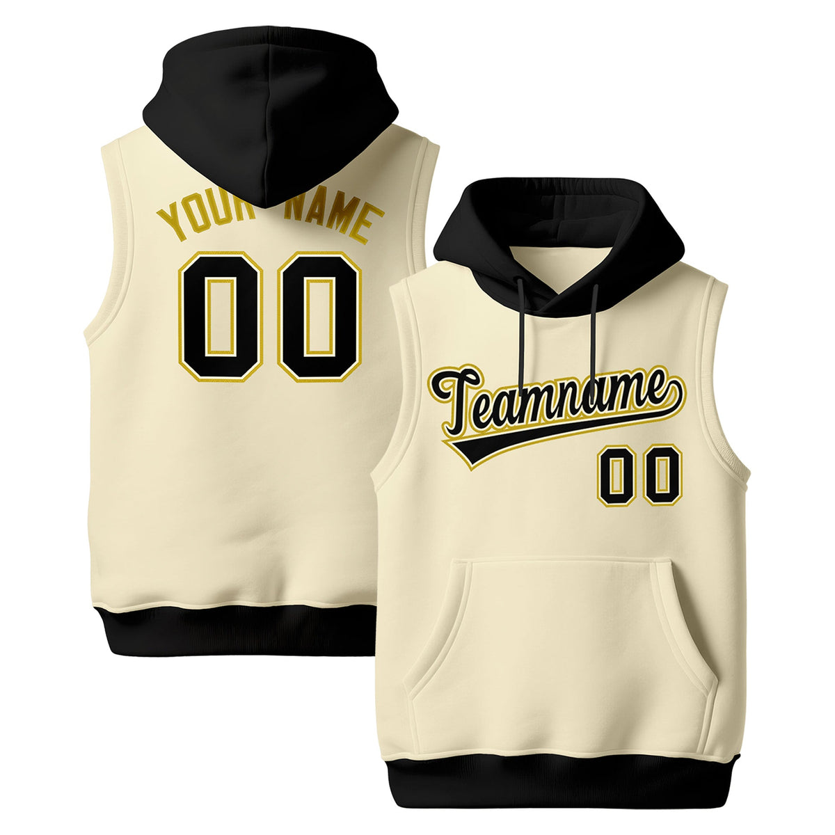 Custom Cream Black Old Gold sleeveless Classic style Hoodie| KXKSHOP