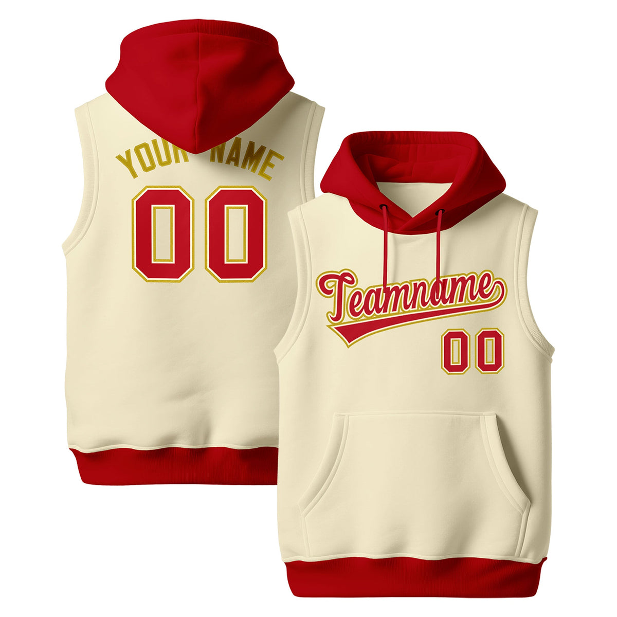 Custom Cream Red Old Gold sleeveless Classic style Hoodie| KXKSHOP
