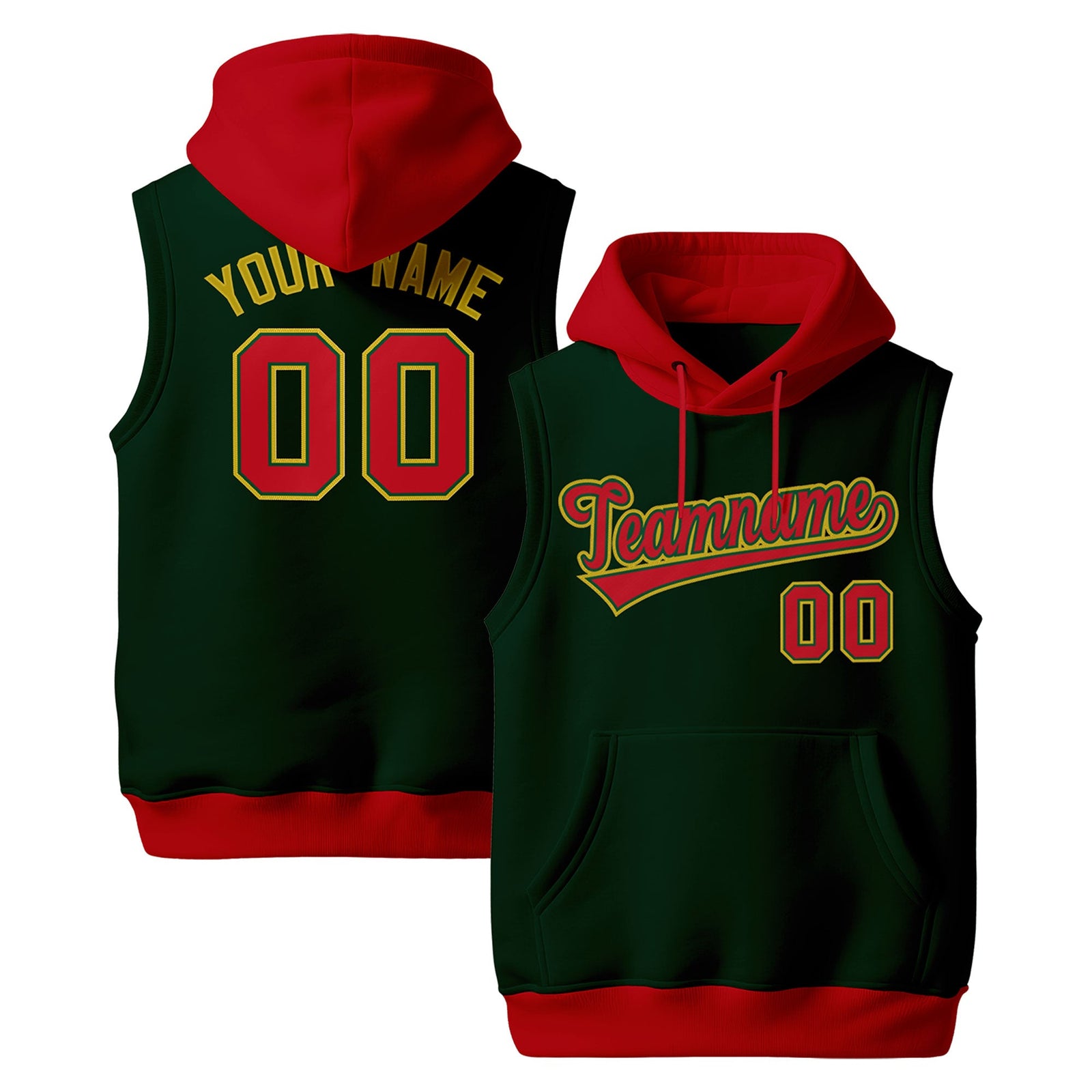 Custom Green Red Old Gold sleeveless Classic style Hoodie| KXKSHOP