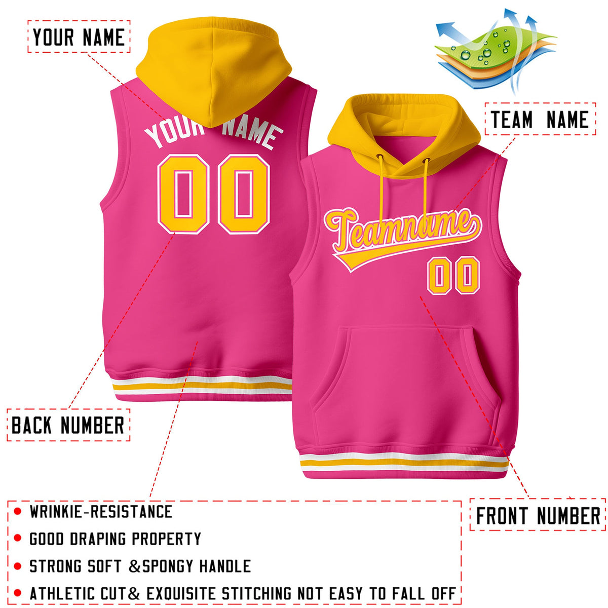 Custom Pink Gold White sleeveless Classic style Hoodie| KXKSHOP