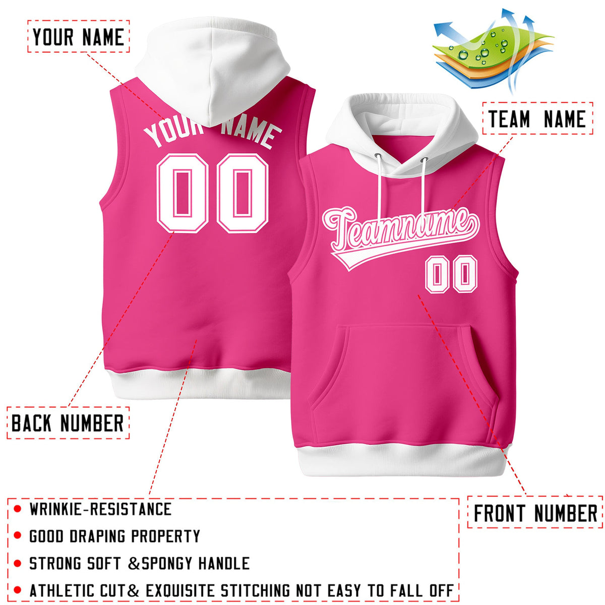 Custom Pink White sleeveless Classic style Hoodie| KXKSHOP