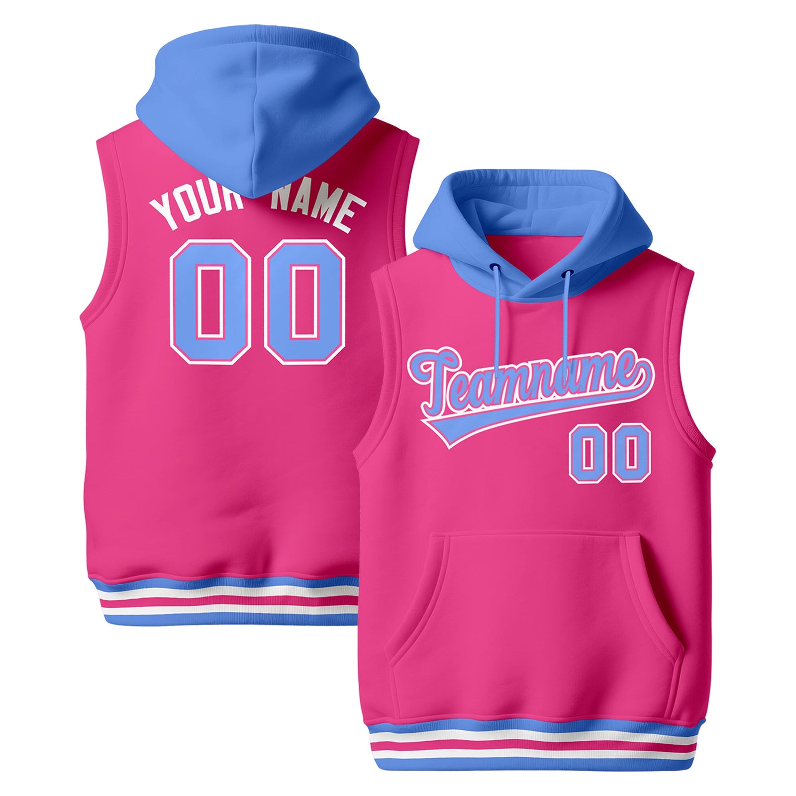 Custom Pink Powder Blue White sleeveless Classic style Hoodie| KXKSHOP