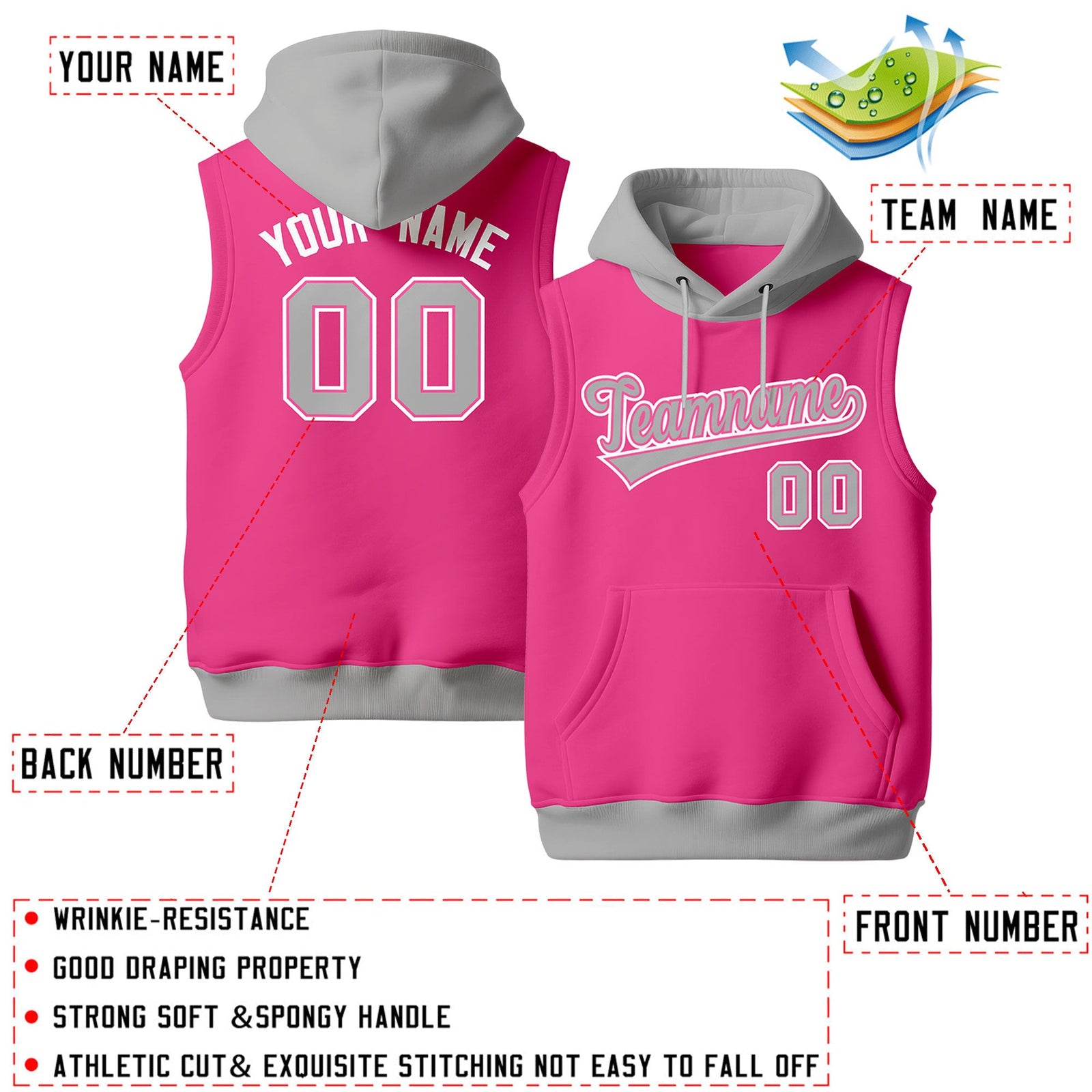 Custom Pink Gray White sleeveless Classic style Hoodie| KXKSHOP