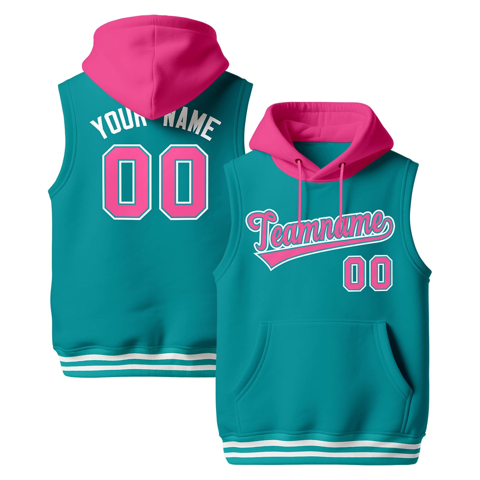 Custom Aqua Pink White sleeveless Classic style Hoodie| KXKSHOP