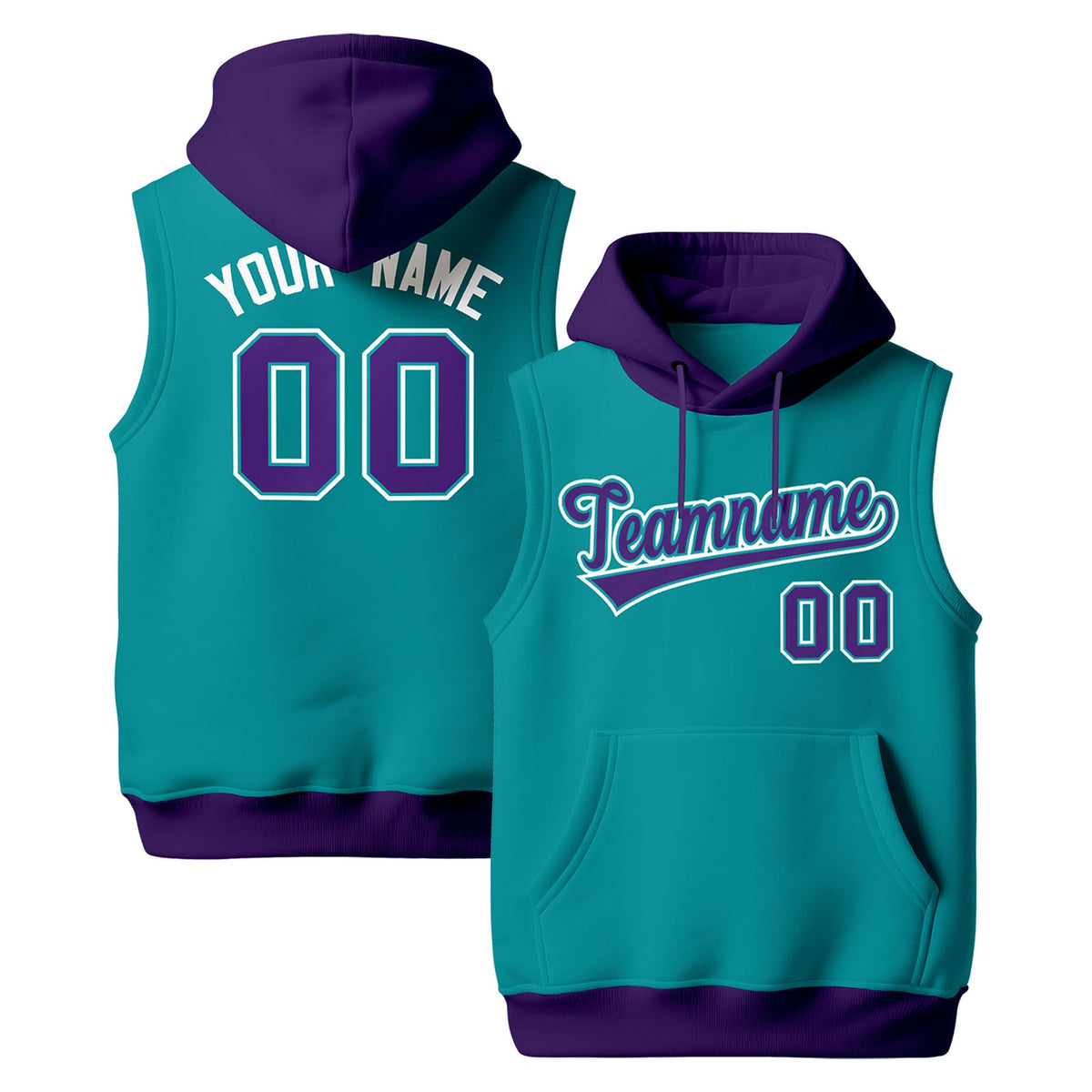 Custom Aqua Purple White sleeveless Classic style Hoodie| KXKSHOP