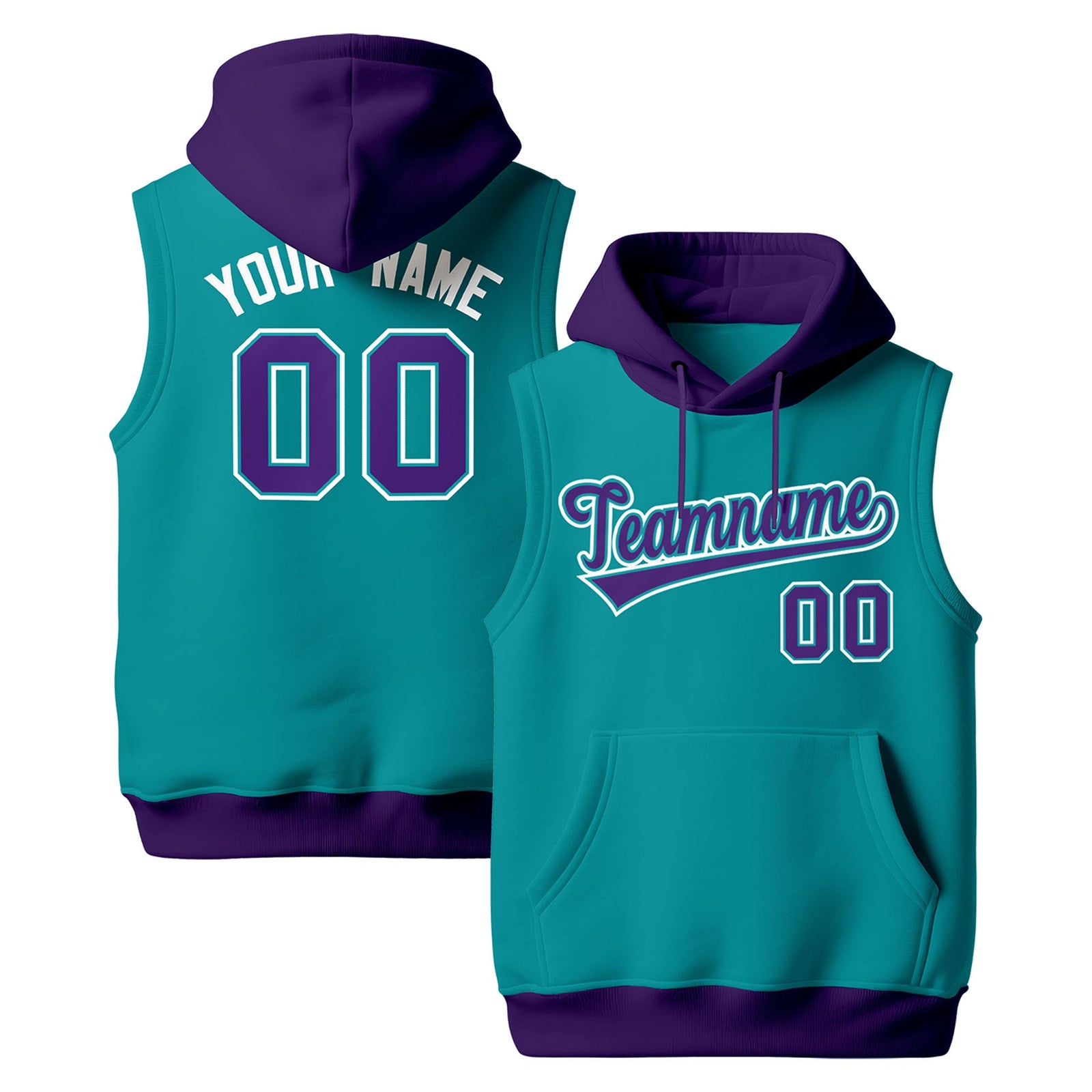 Custom Aqua Purple White sleeveless Classic style Hoodie| KXKSHOP