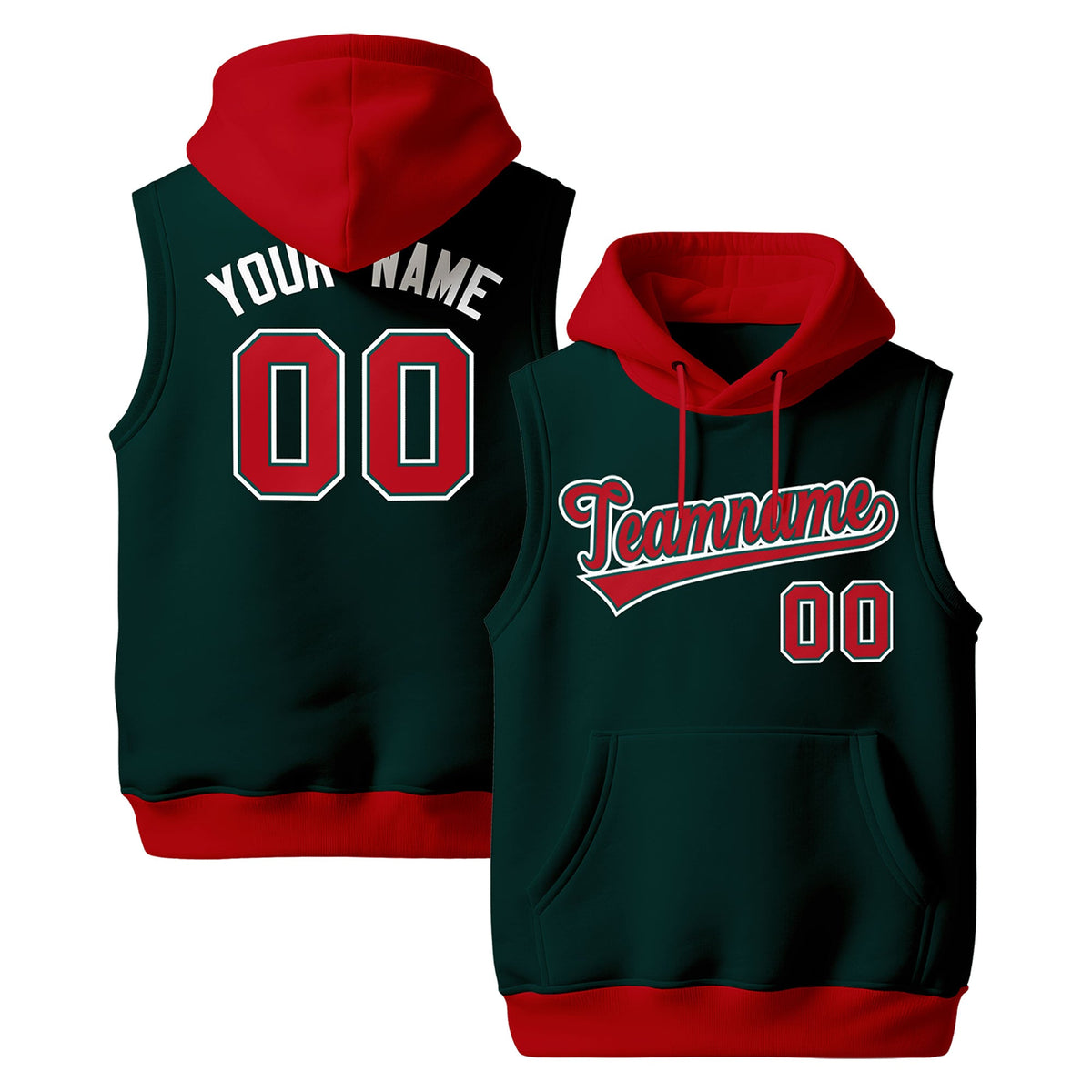 Custom Midnight Green Red White sleeveless Classic style Hoodie| KXKSHOP