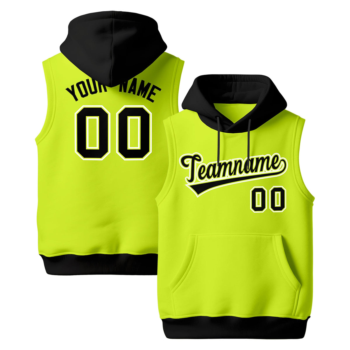 Custom Fluorescent Green Black White sleeveless Classic style Hoodie| KXKSHOP