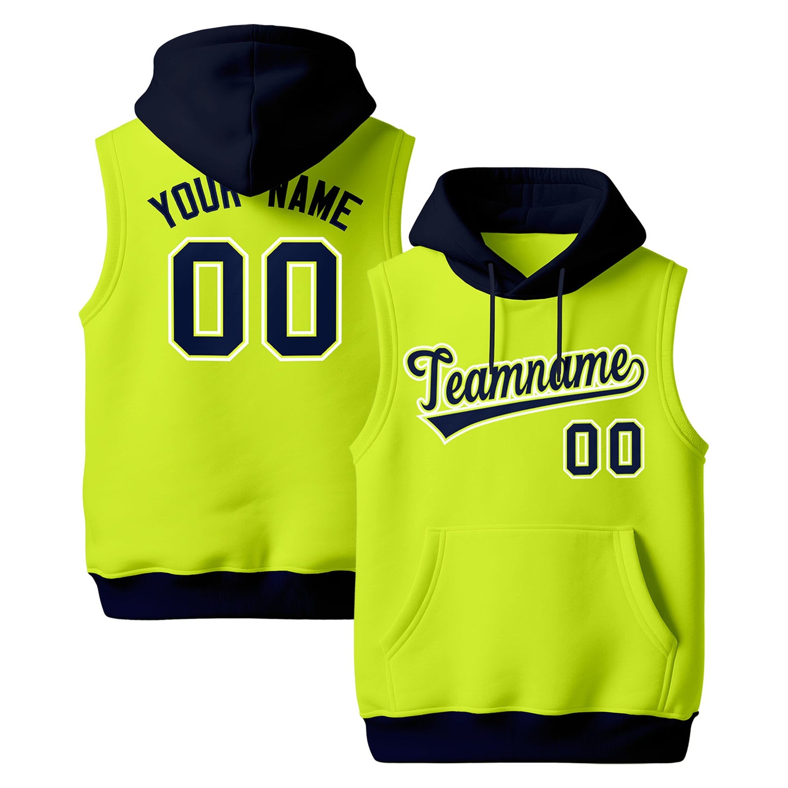 Custom Fluorescent Green Navy White sleeveless Classic style Hoodie| KXKSHOP