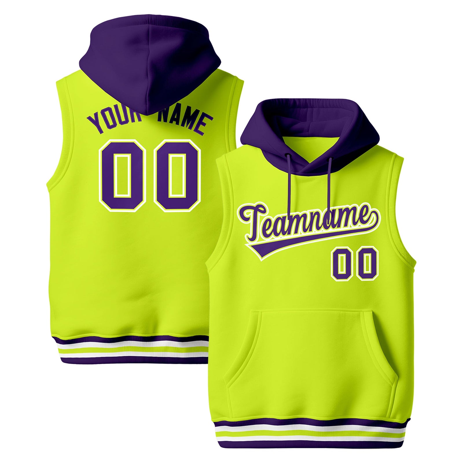 Custom Fluorescent Green Purple White sleeveless Classic style Hoodie| KXKSHOP