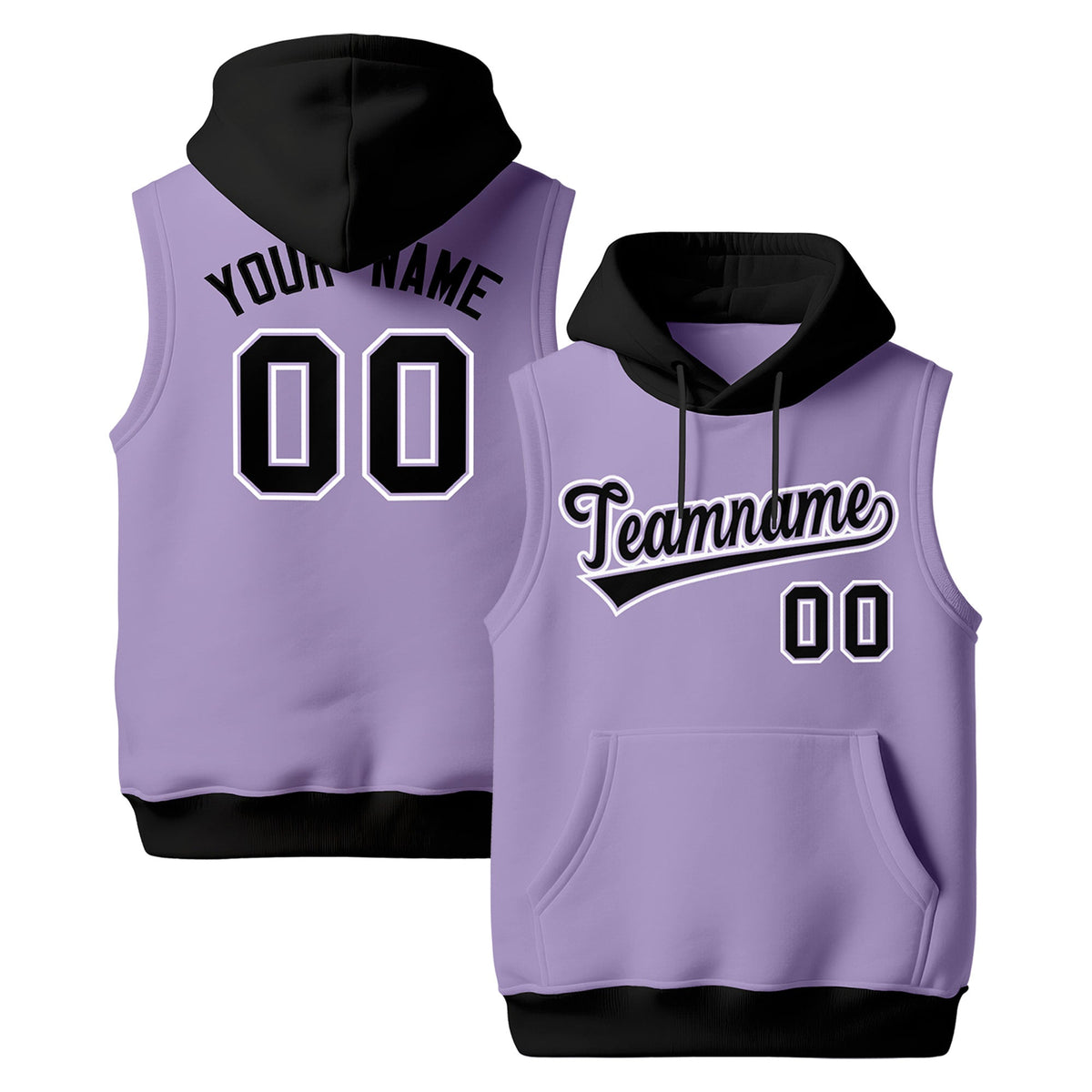 Custom Light Purple Black White sleeveless Classic style Hoodie| KXKSHOP