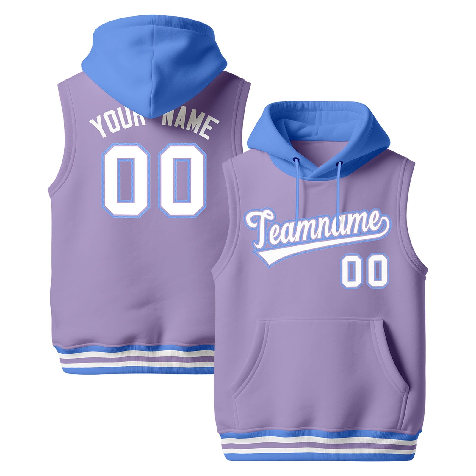Custom Light Purple Powder Blue White sleeveless Classic style Hoodie| KXKSHOP