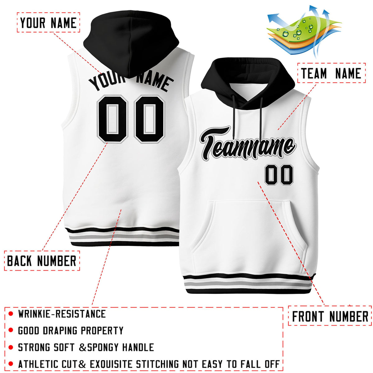 Custom White Black Gray sleeveless Classic style Hoodie| KXKSHOP