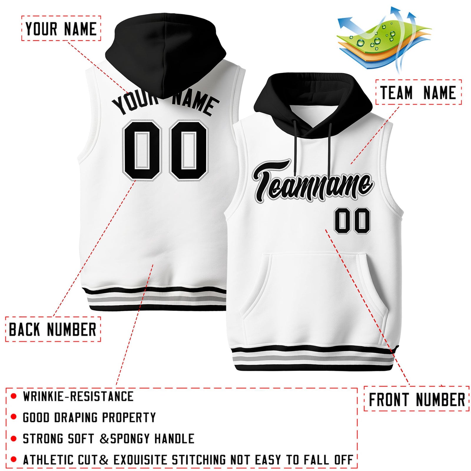 Custom White Black Gray sleeveless Classic style Hoodie| KXKSHOP